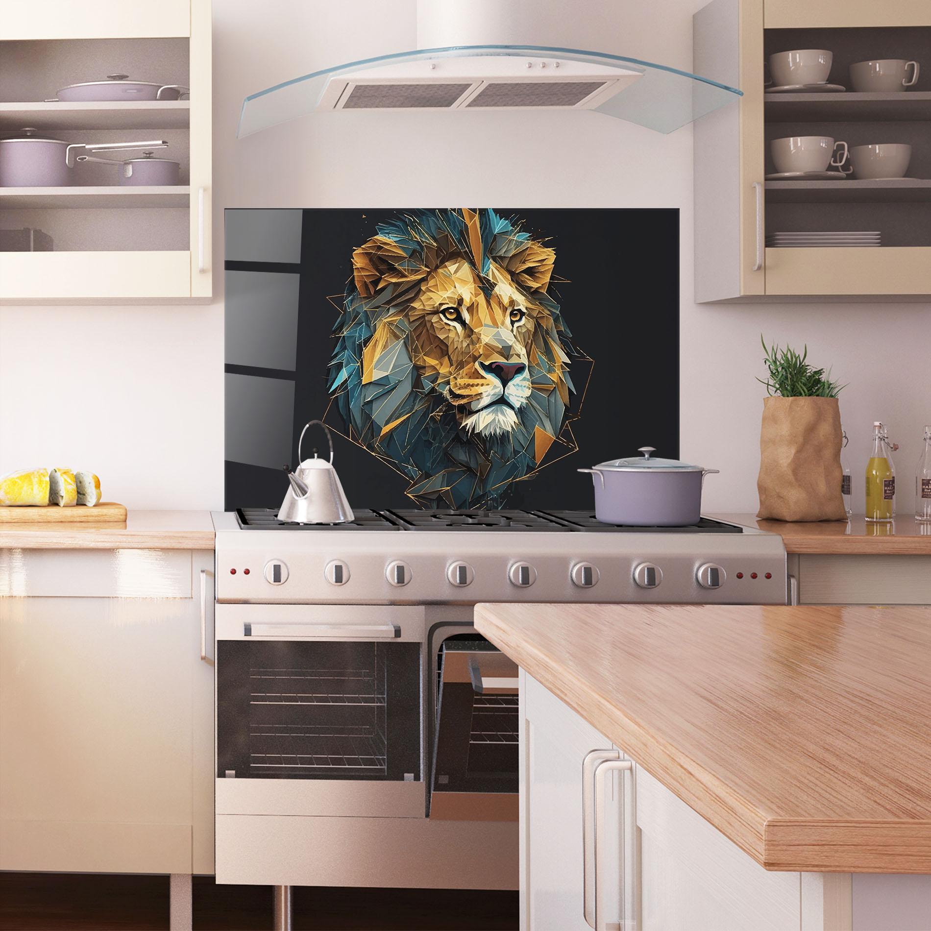 Panou Sticla Bucatarie Lion On Grey mockup 1