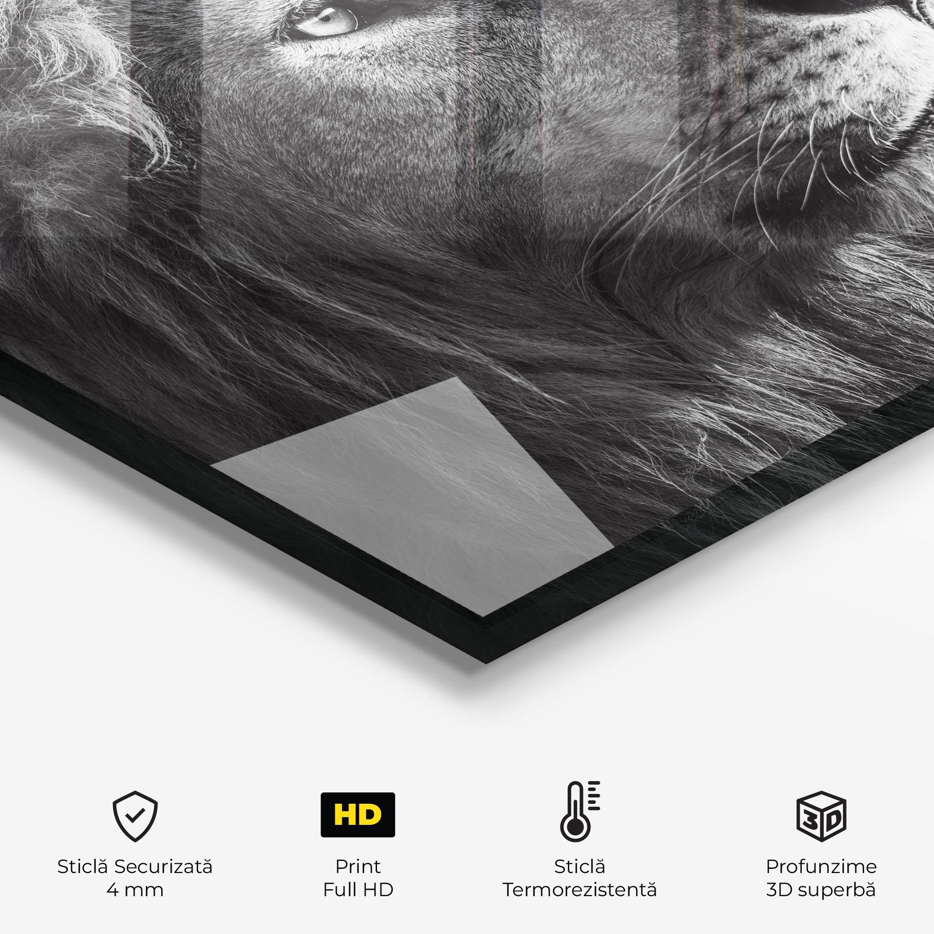 Panou Sticla Bucatarie Grey Lion Head mockup 2