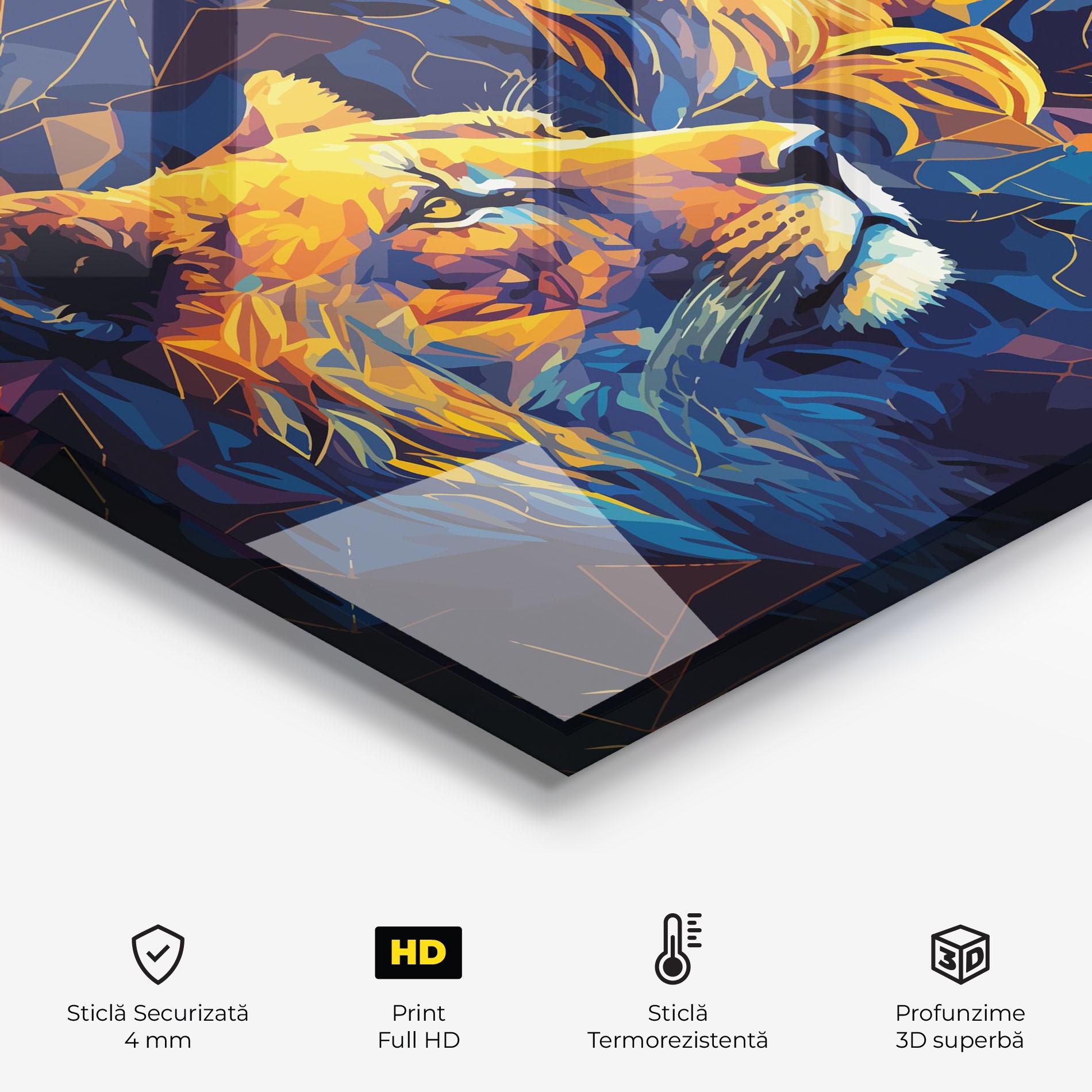 Panou Sticla Bucatarie Orange Blue Lion mockup 2