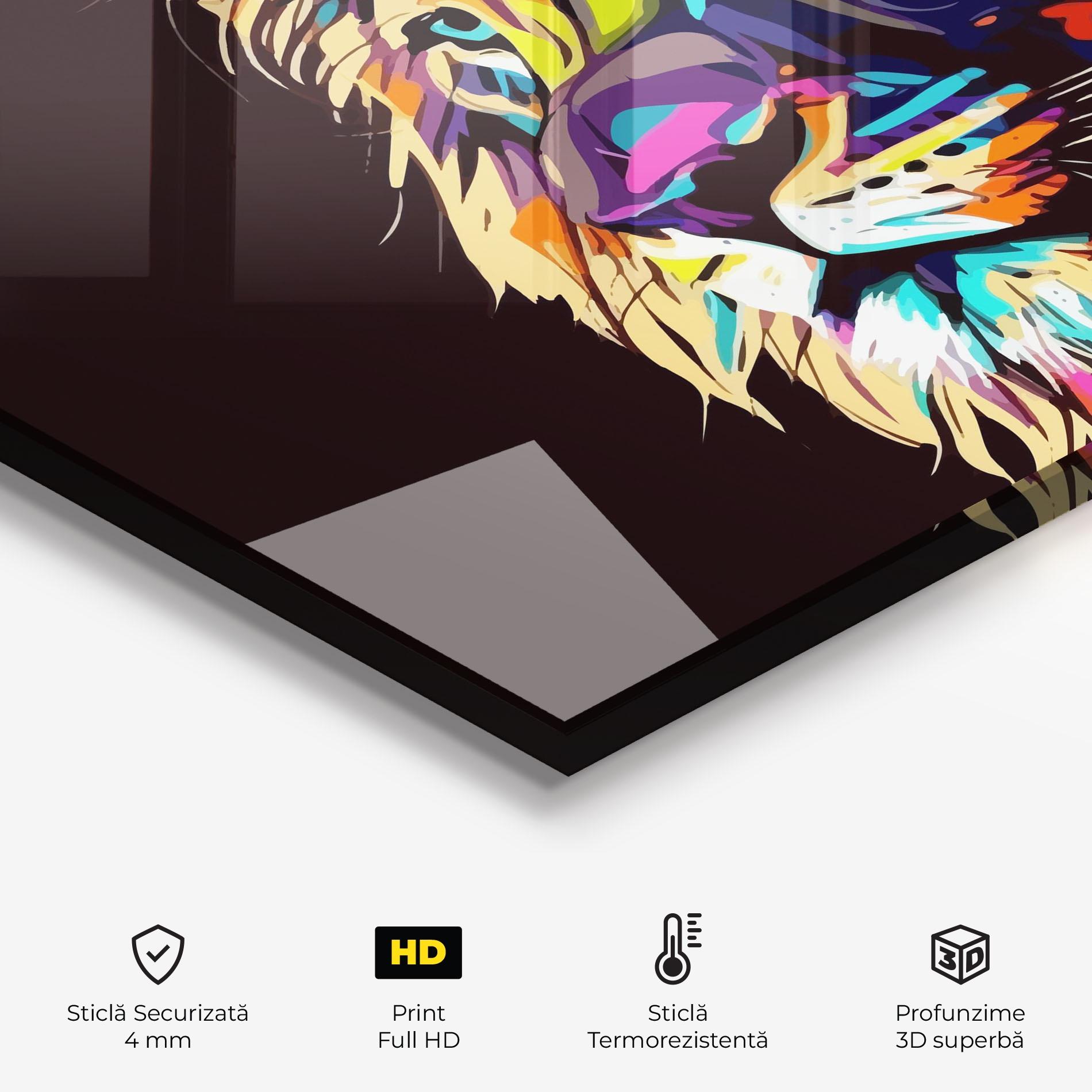 Panou Sticla Bucatarie Purple Orange Lion mockup 2