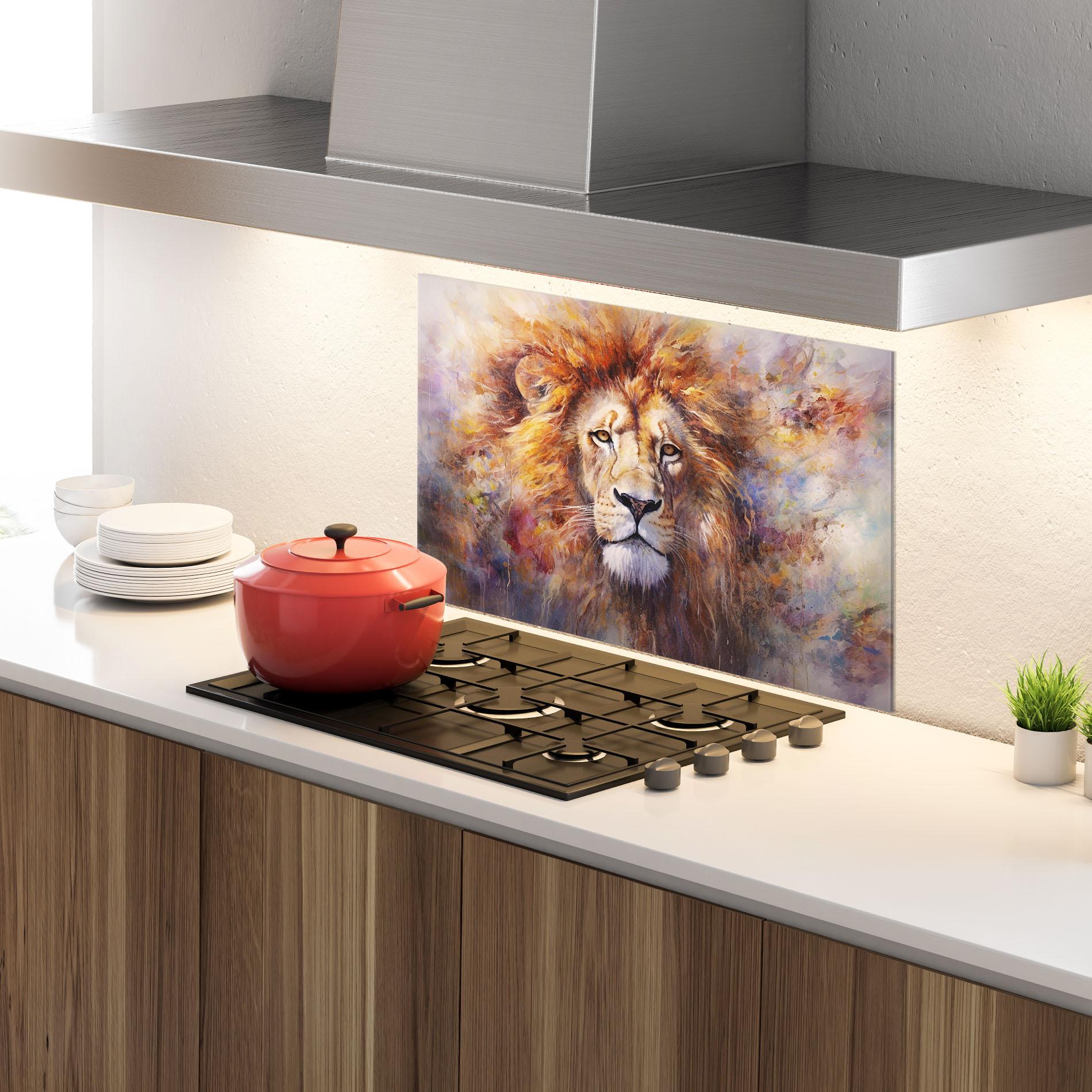 Panou Sticla Bucatarie Abstract Lion Head mockup 4