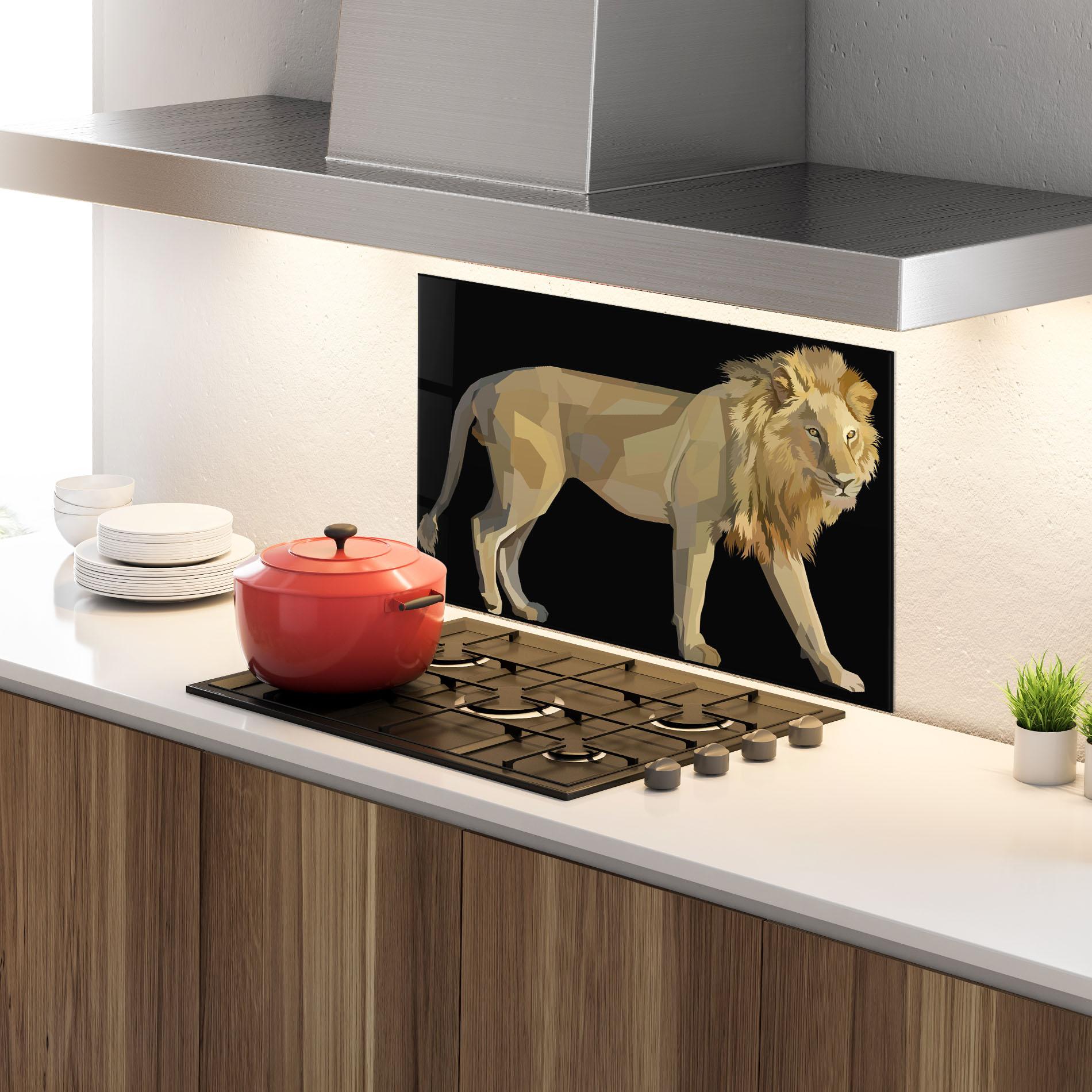 Panou Sticla Bucatarie Lion Art On Black mockup 4