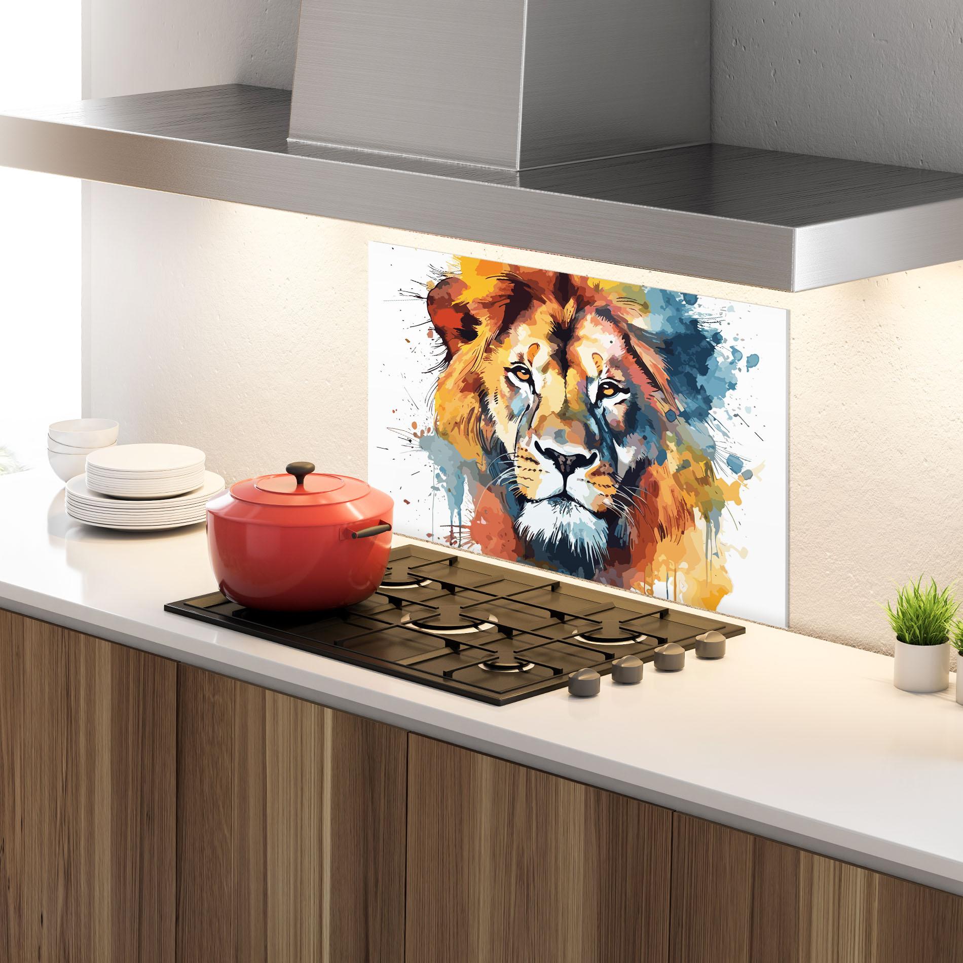 Panou Sticla Bucatarie Lion Head Art mockup 4