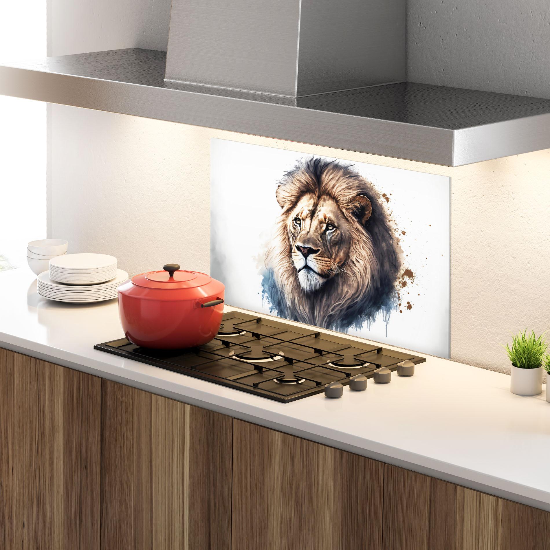 Panou Sticla Bucatarie Lion Head Painting mockup 4