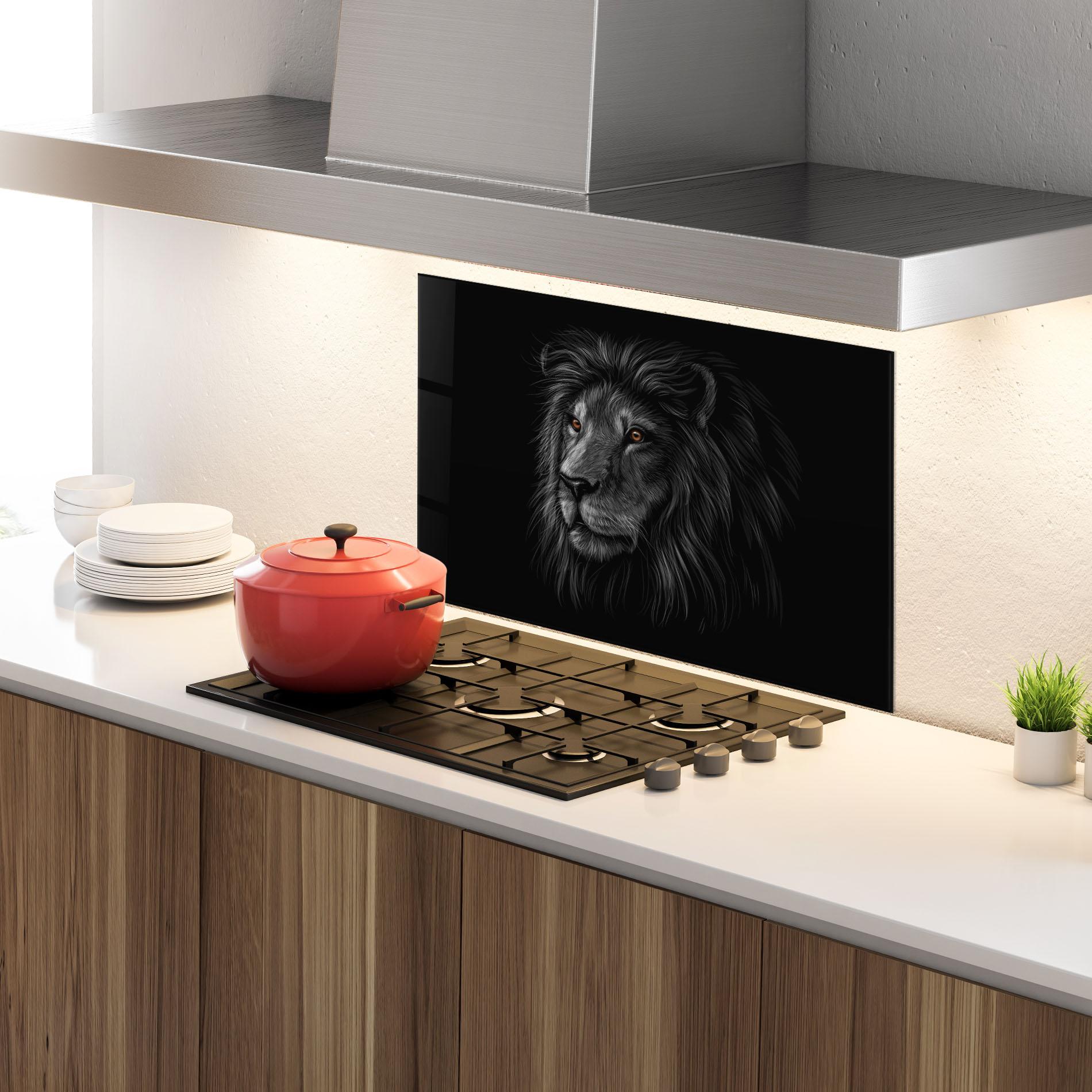 Panou Sticla Bucatarie Lion In Shadow mockup 4
