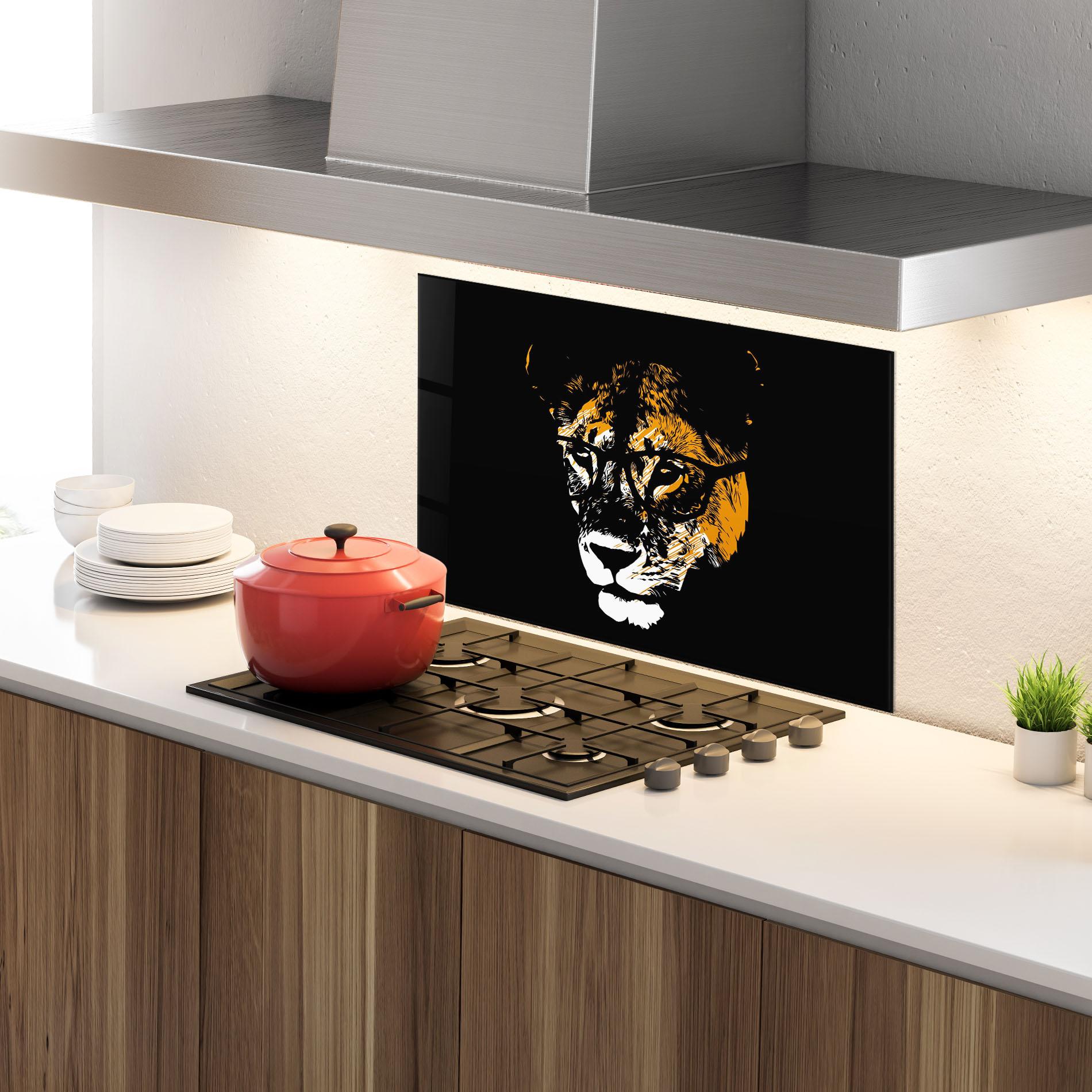Panou Sticla Bucatarie Lion With Glasses mockup 4