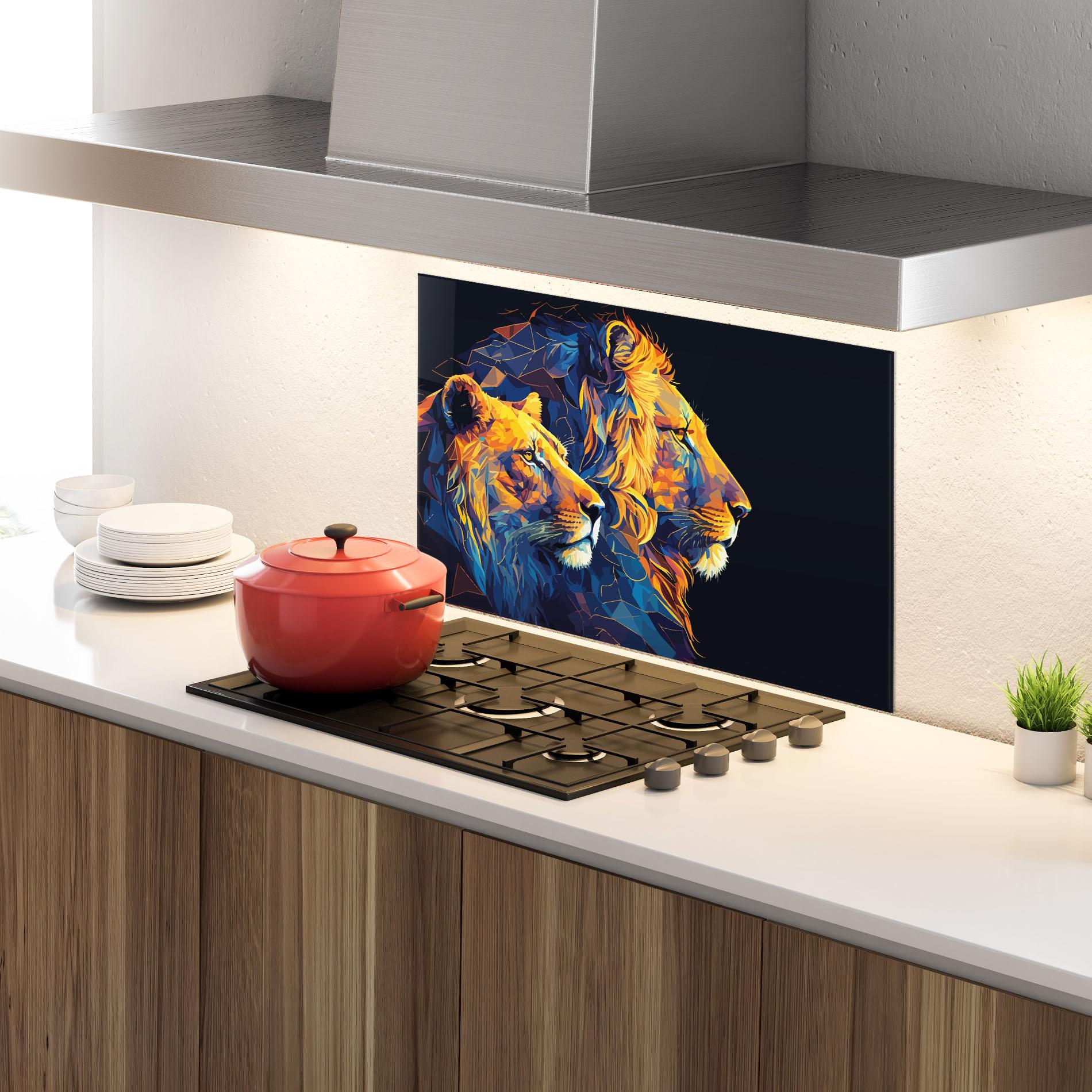 Panou Sticla Bucatarie Orange Blue Lion mockup 4