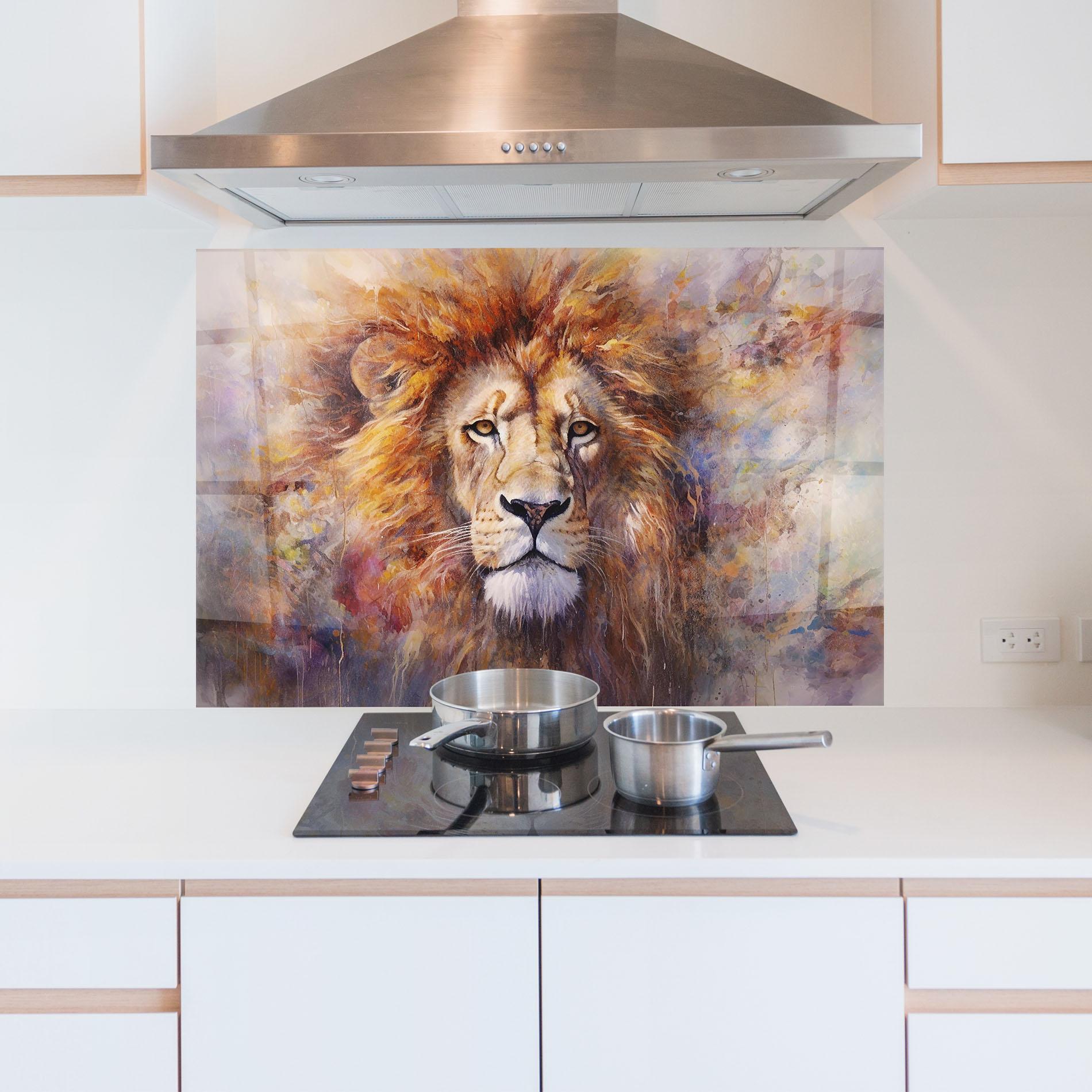 Panou Sticla Bucatarie Abstract Lion Head mockup 5