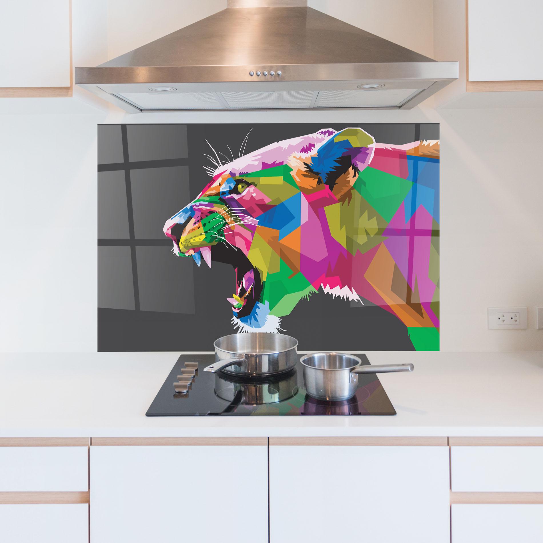 Panou Sticla Bucatarie Female Lion Head mockup 5