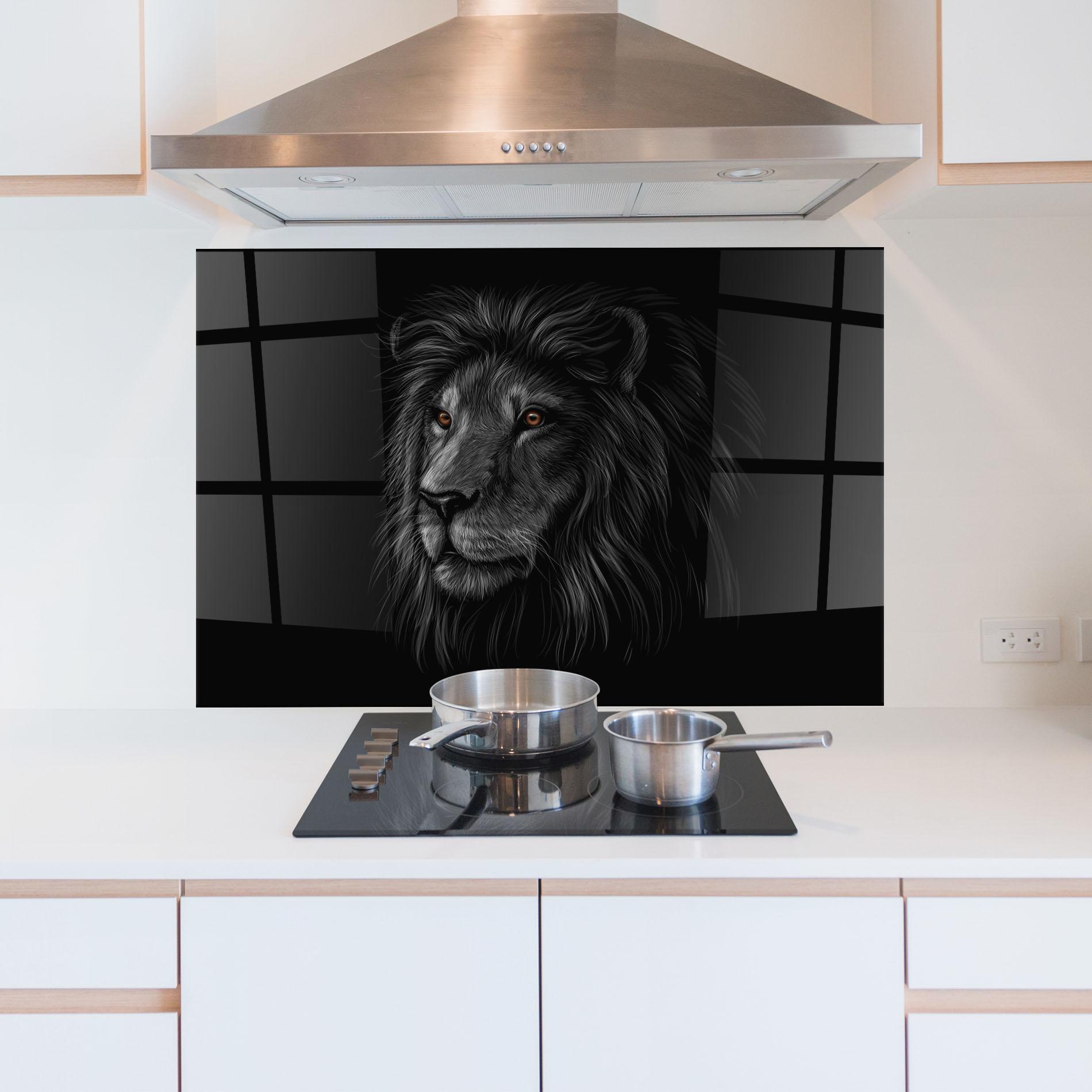 Panou Sticla Bucatarie Lion In Shadow mockup 5