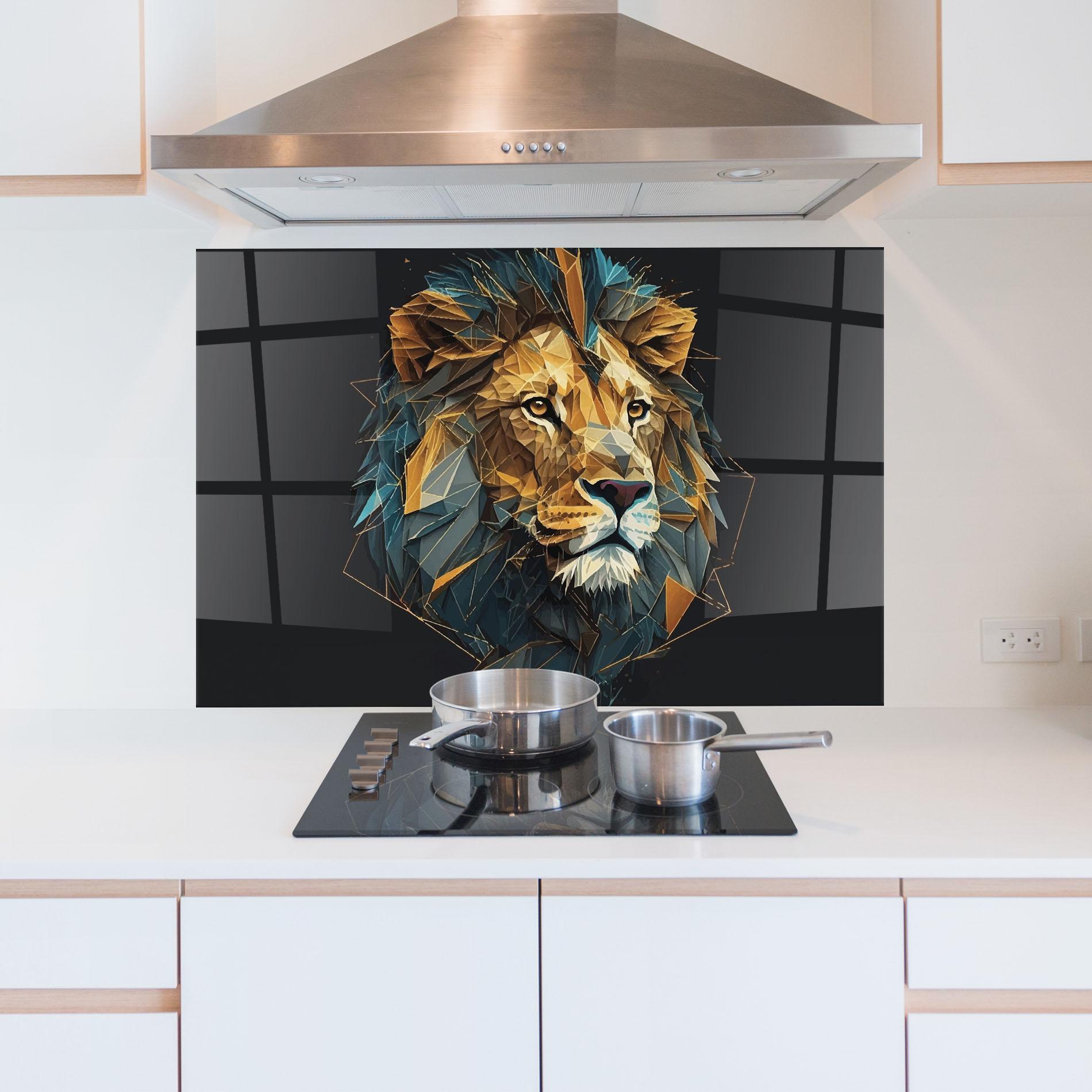 Panou Sticla Bucatarie Lion On Grey mockup 5