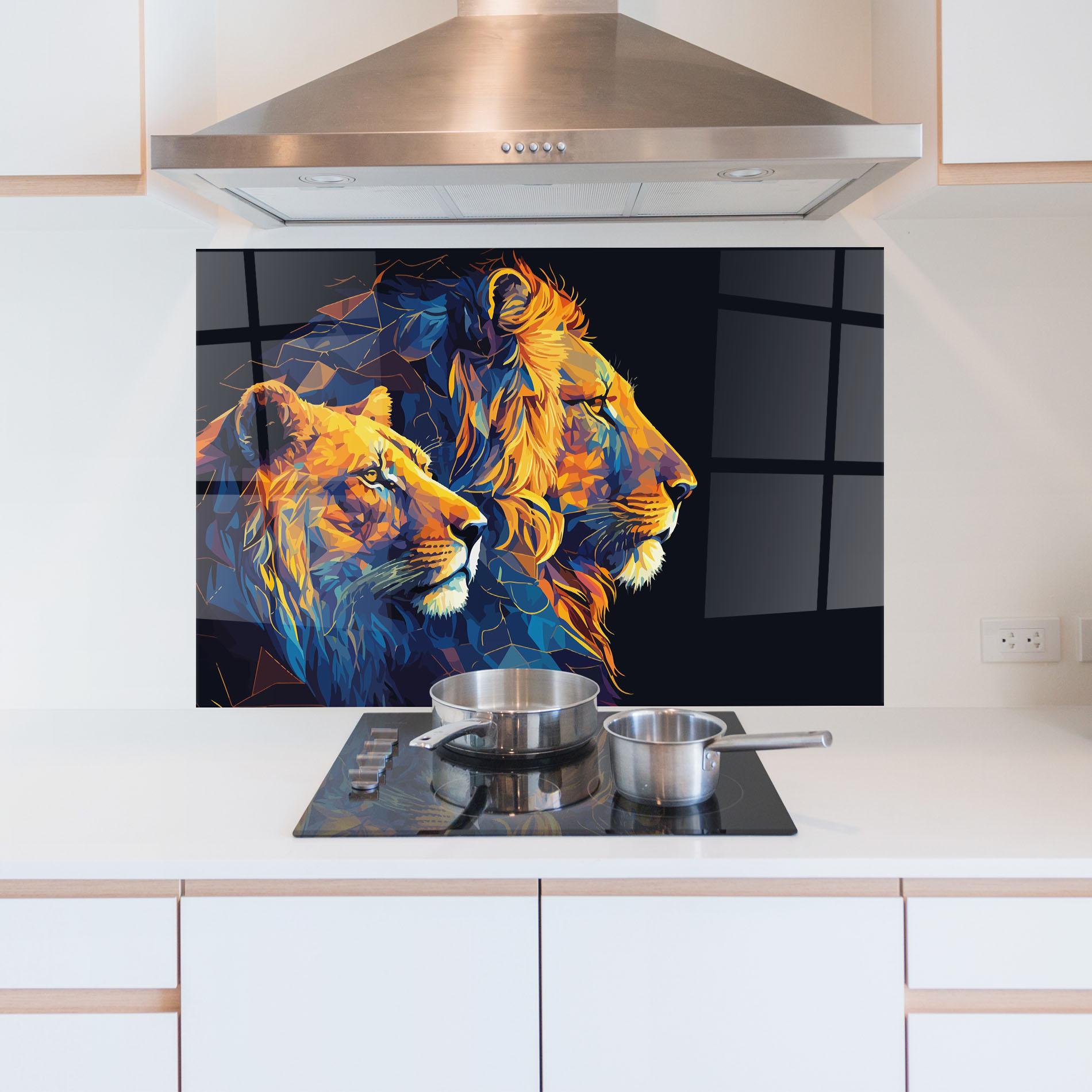 Panou Sticla Bucatarie Orange Blue Lion mockup 5