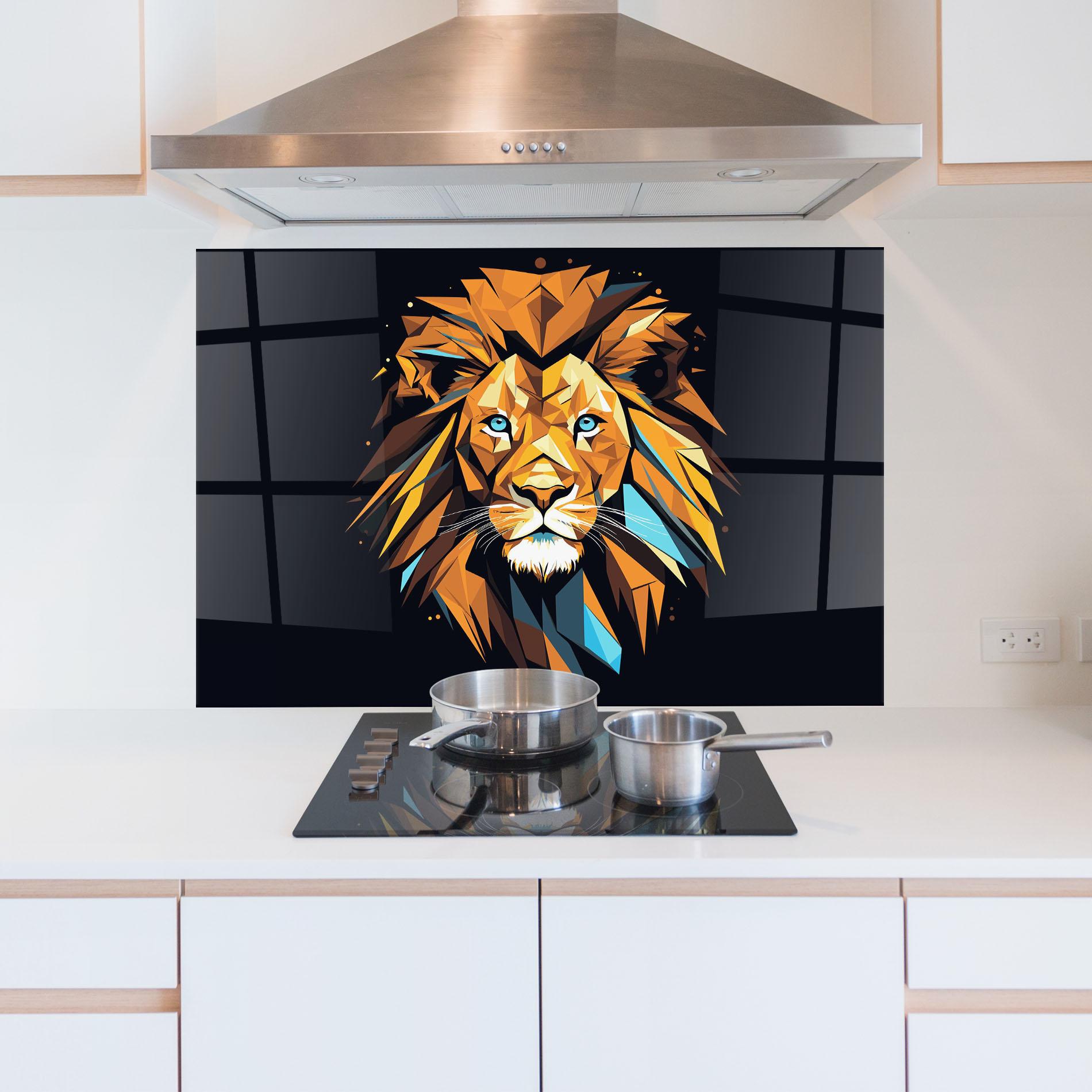 Panou Sticla Bucatarie Pop Art Lion mockup 5