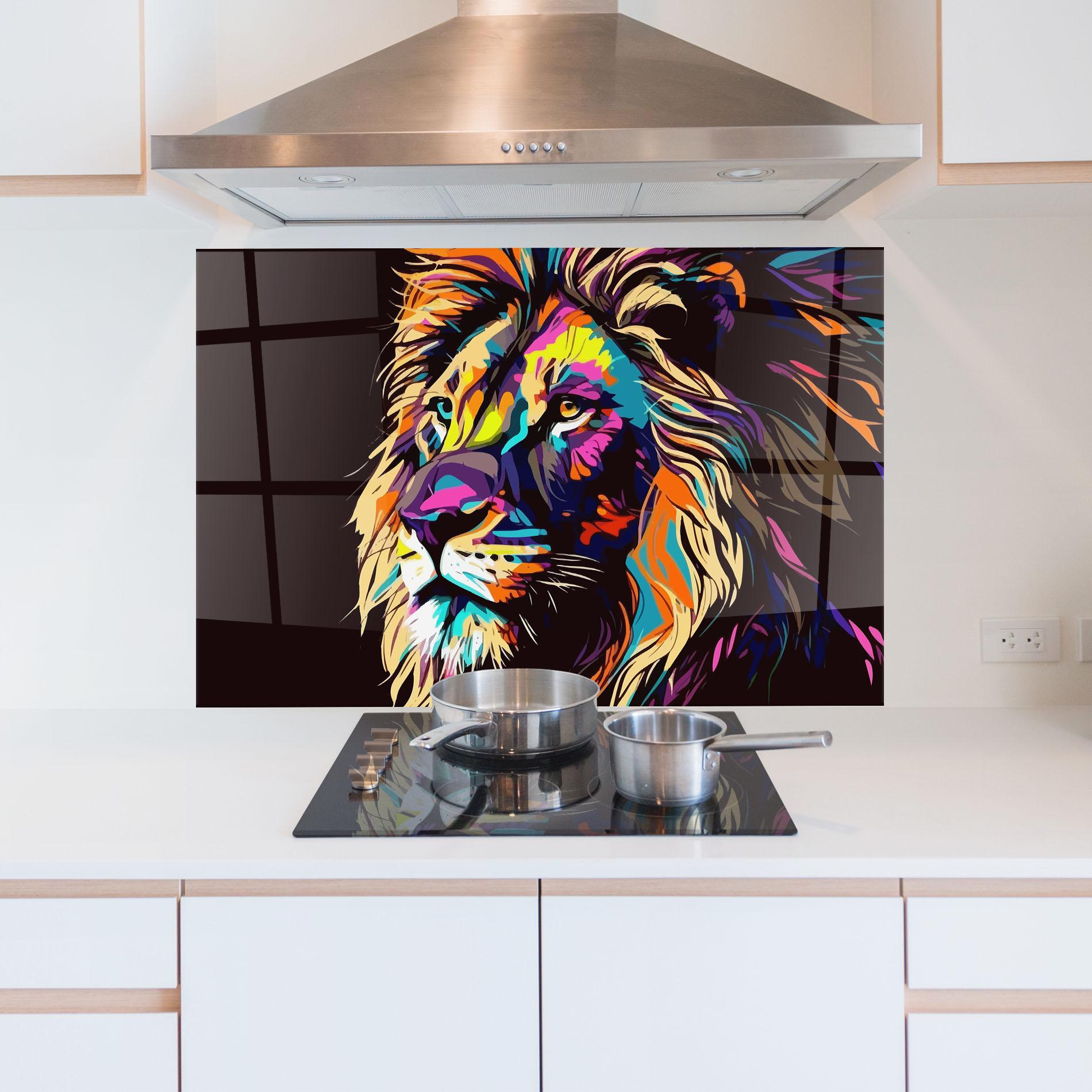Panou Sticla Bucatarie Purple Orange Lion mockup 5
