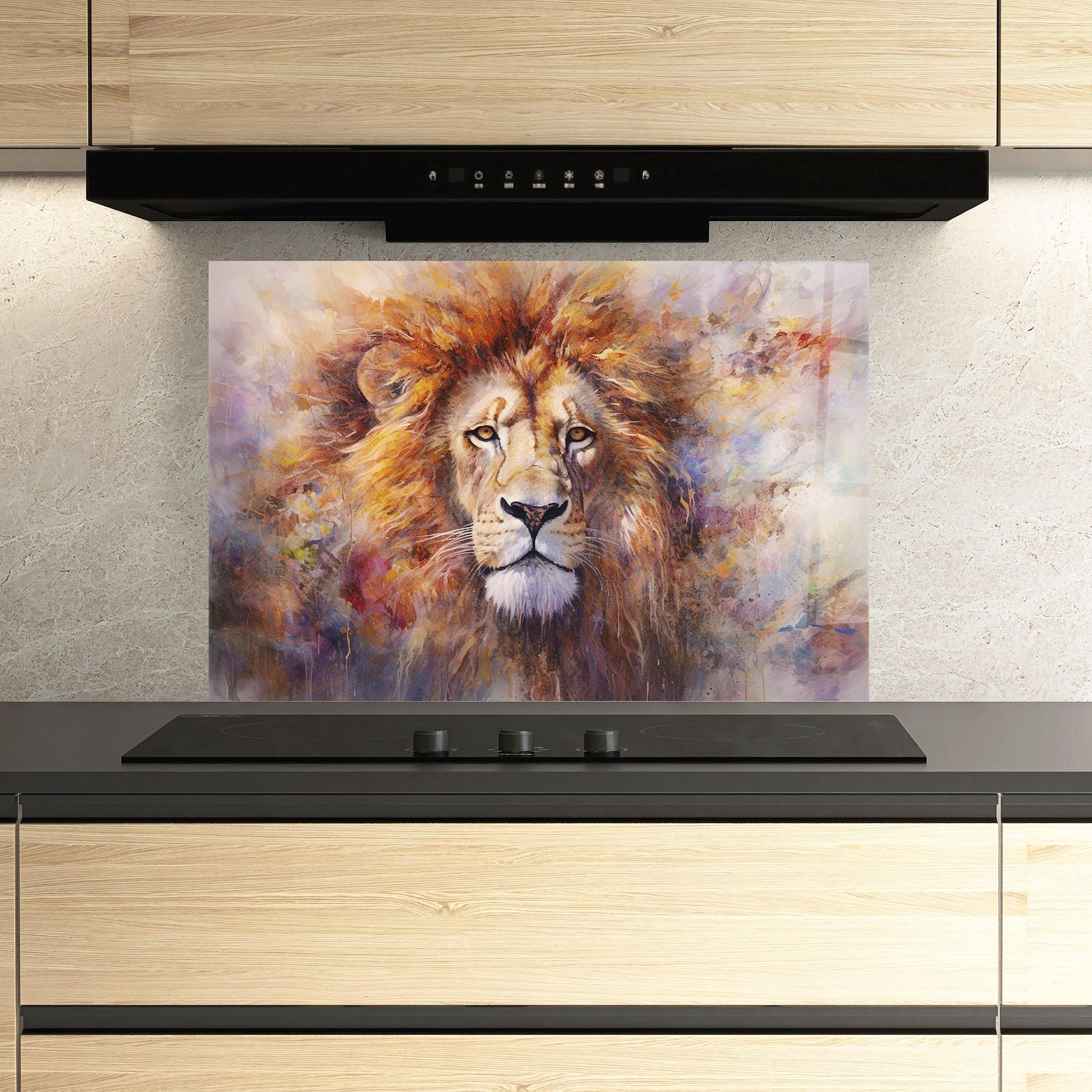 Panou Sticla Bucatarie Abstract Lion Head mockup 3