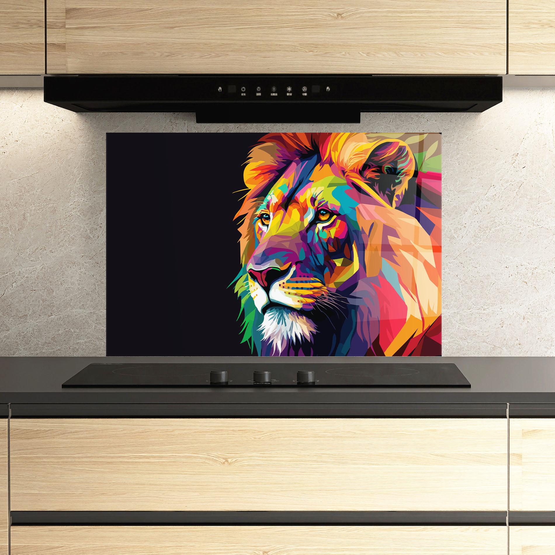 Panou Sticla Bucatarie Colorful Lion mockup 3