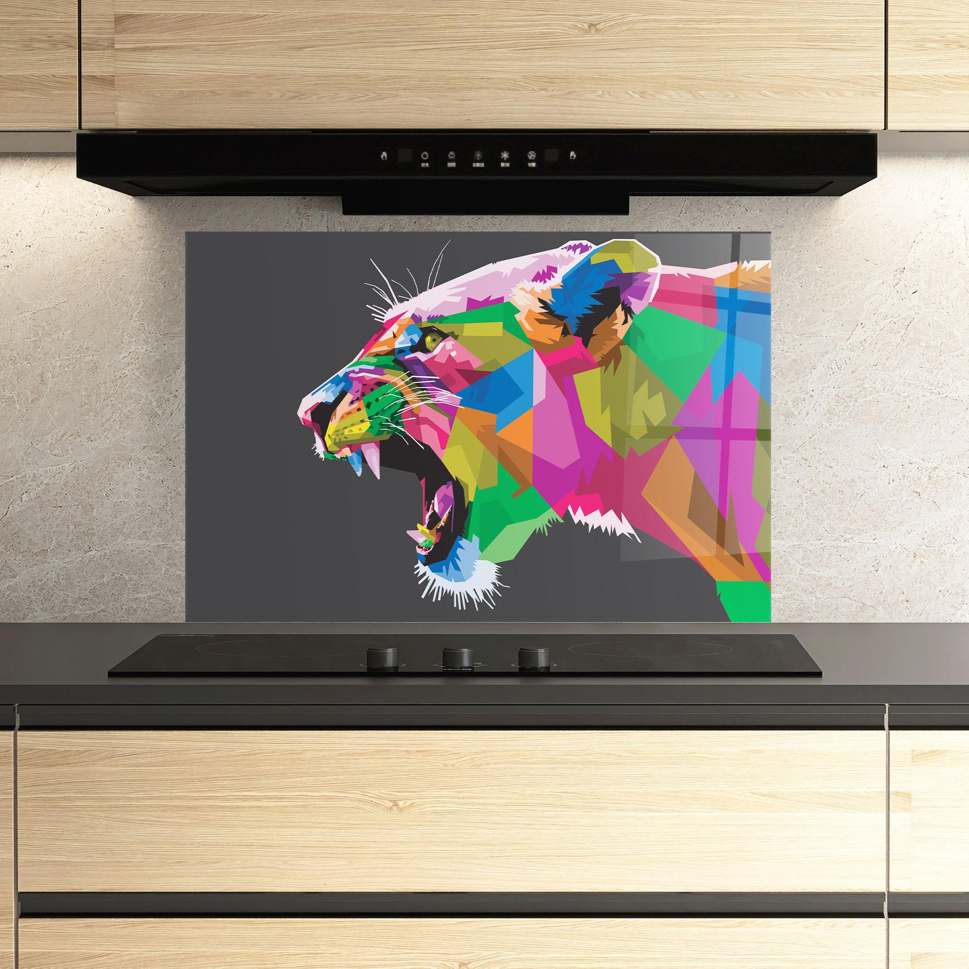 Panou Sticla Bucatarie Female Lion Head mockup 3