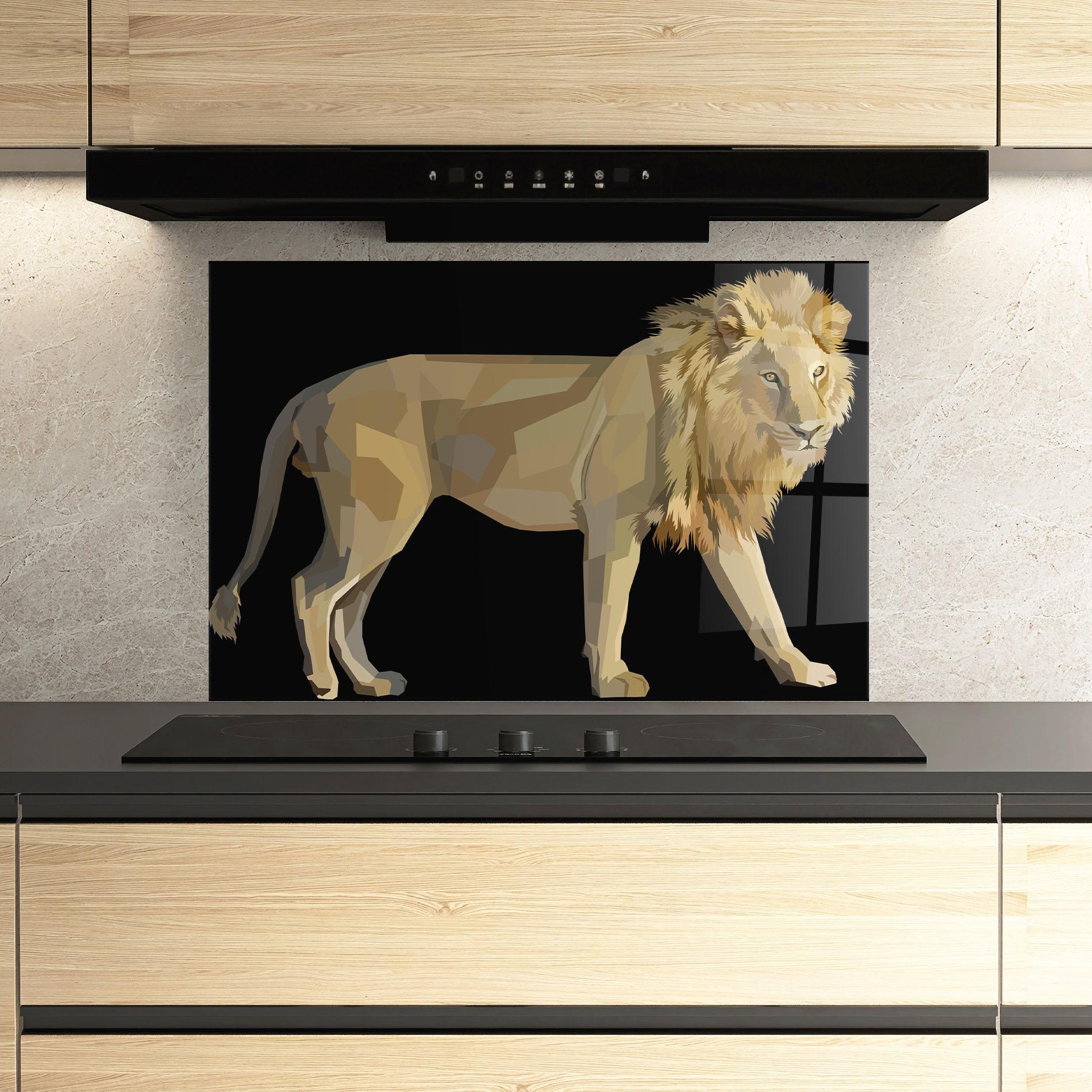 Panou Sticla Bucatarie Lion Art On Black mockup 3