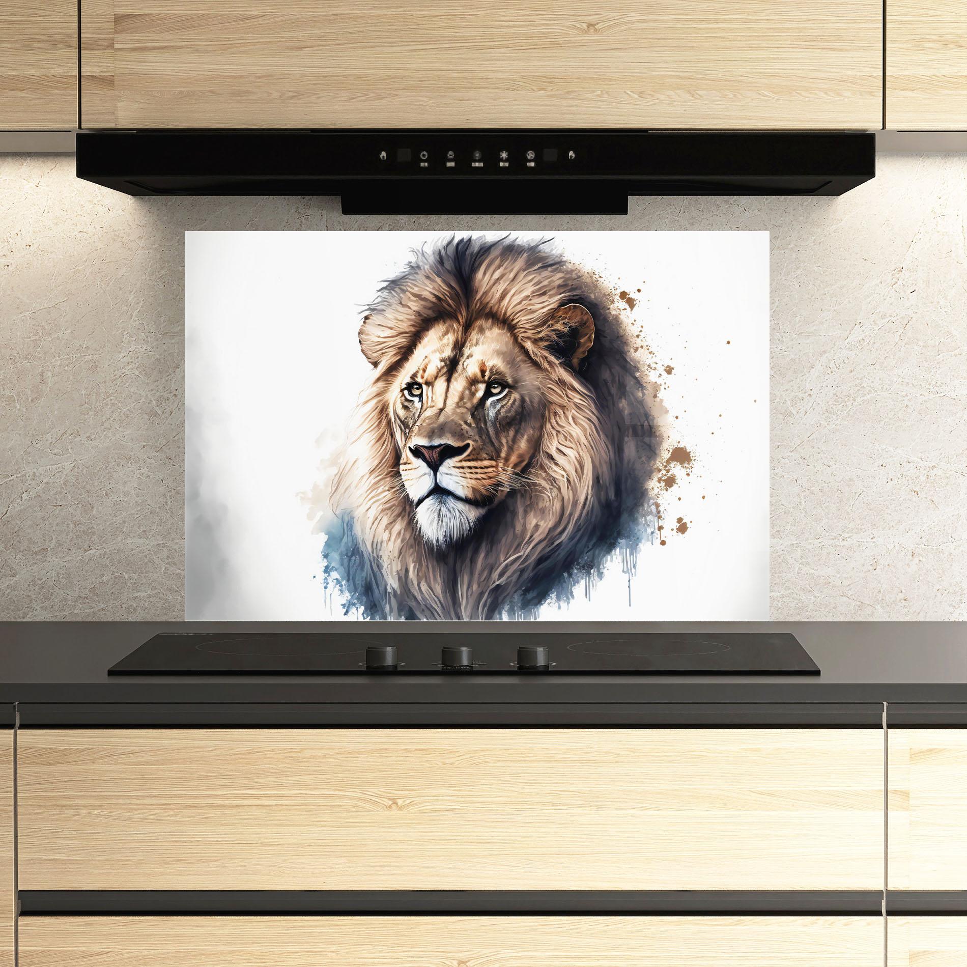Panou Sticla Bucatarie Lion Head Painting mockup 3