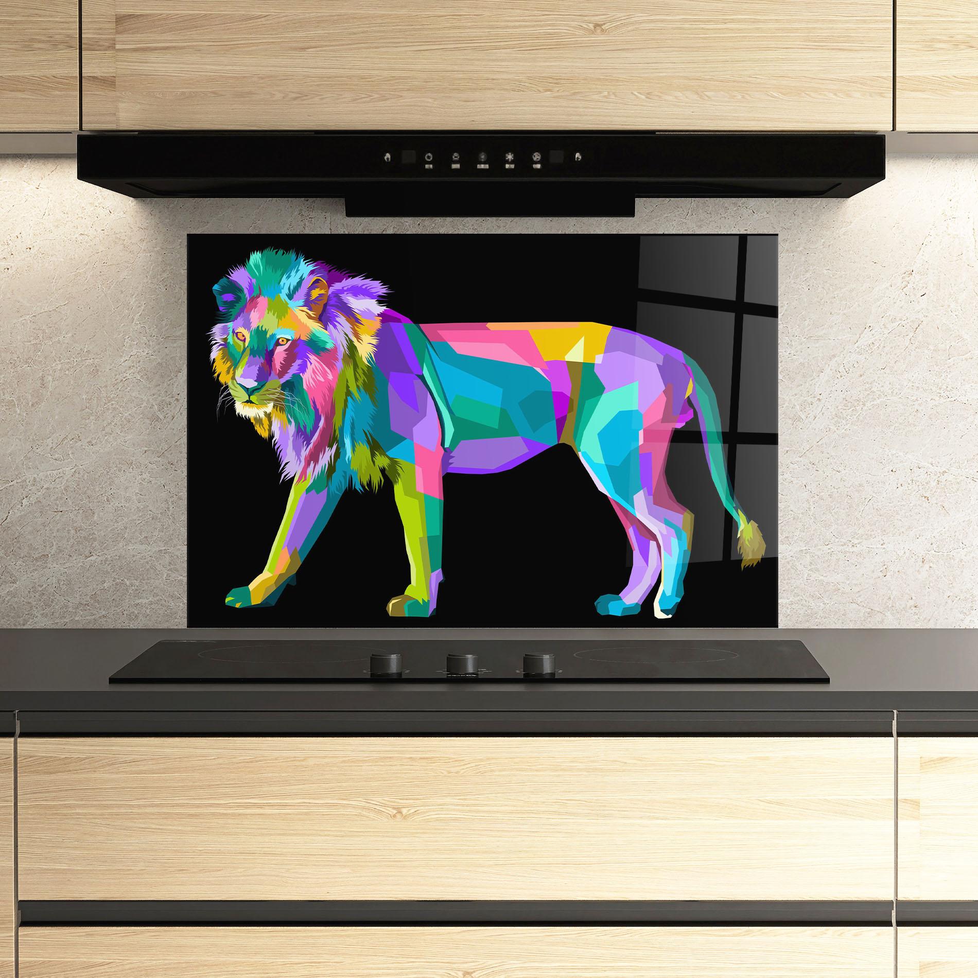 Panou Sticla Bucatarie Lion Walking mockup 3