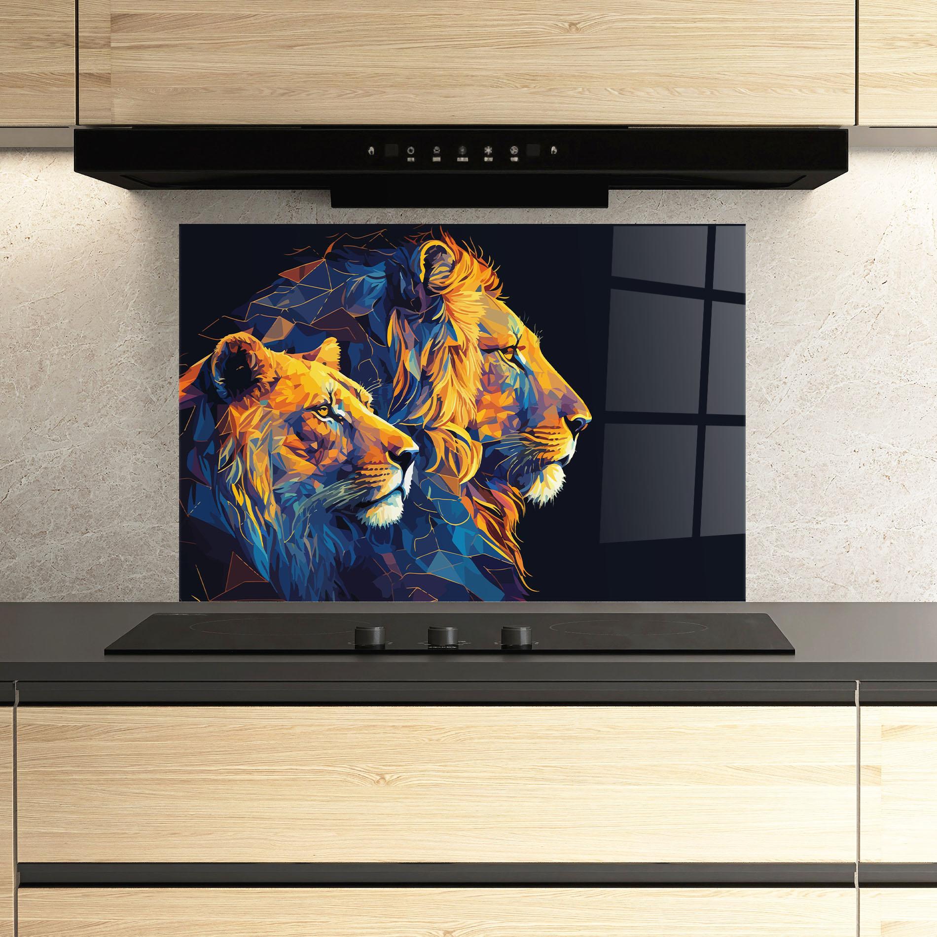 Panou Sticla Bucatarie Orange Blue Lion mockup 3
