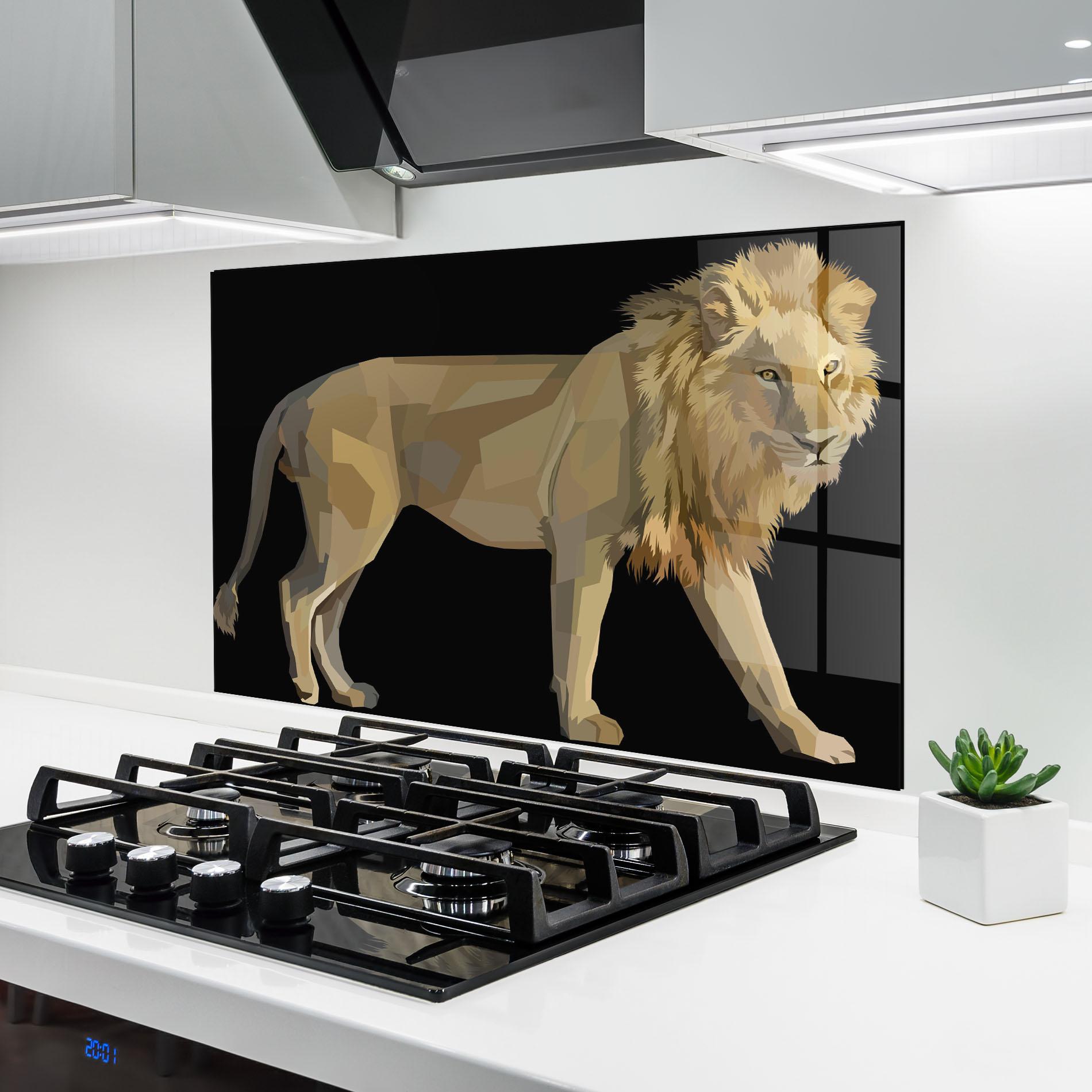 Panou Sticla Bucatarie Lion Art On Black mockup 6