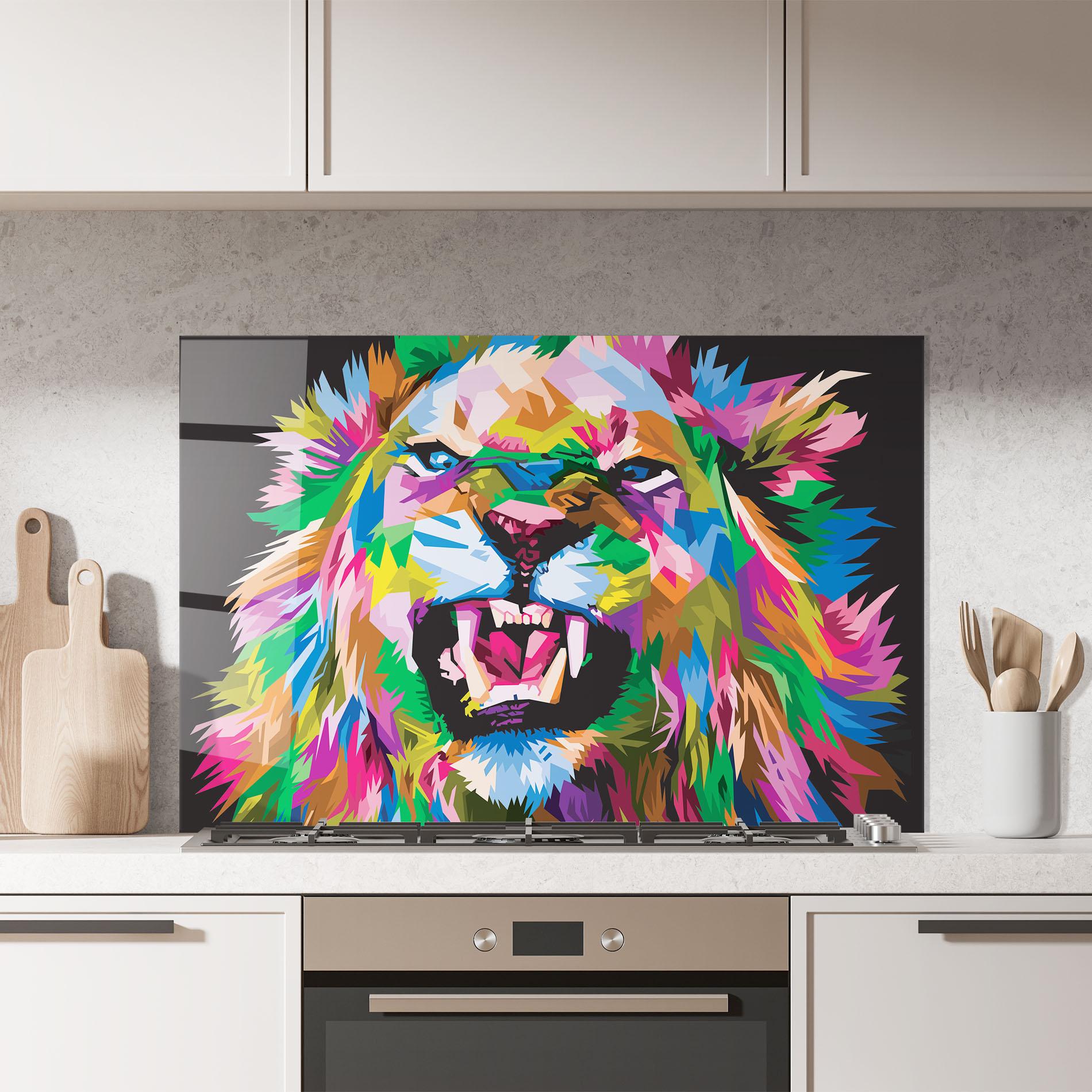 Panou Sticla Bucatarie Angry Lion Eyes mockup 7