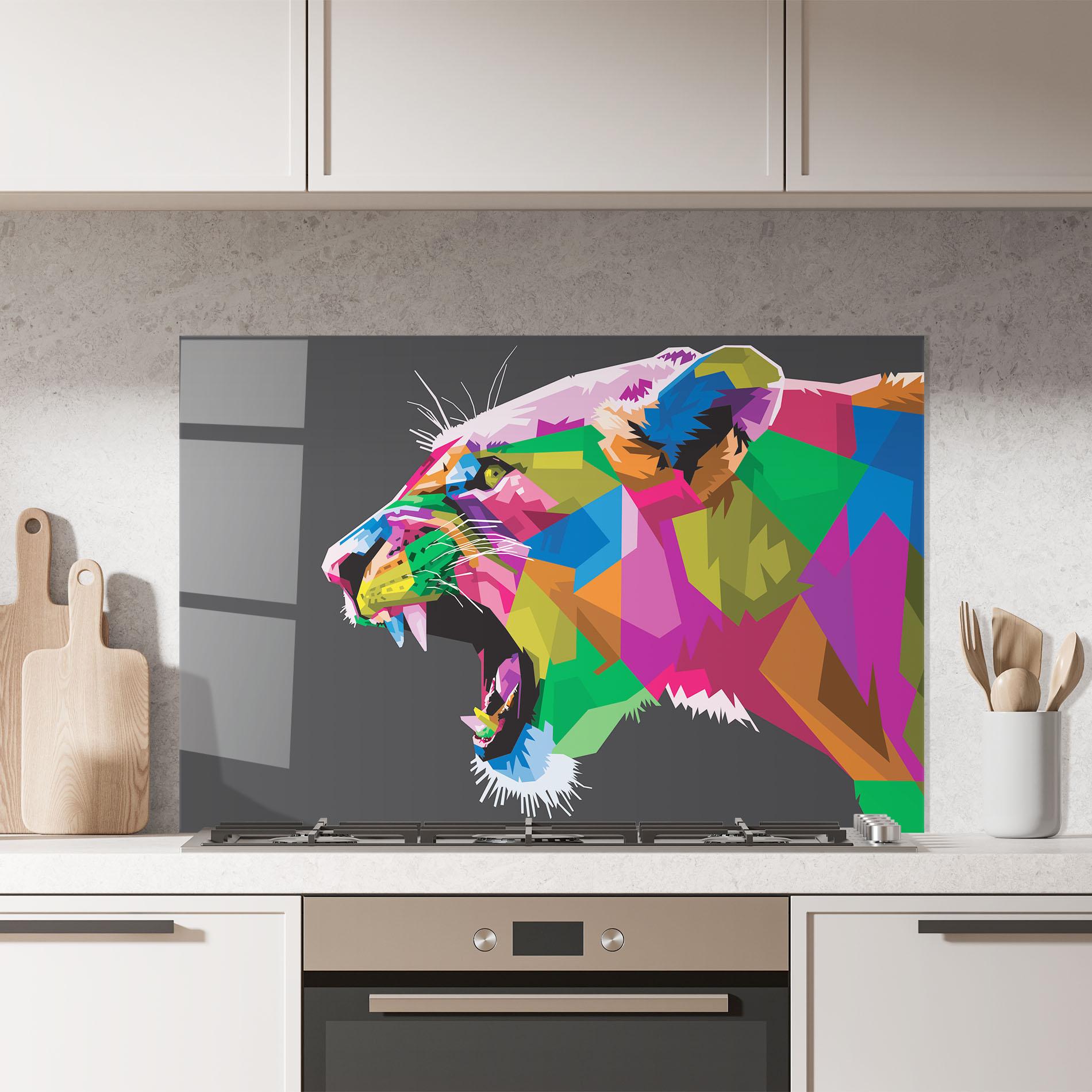 Panou Sticla Bucatarie Female Lion Head mockup 7