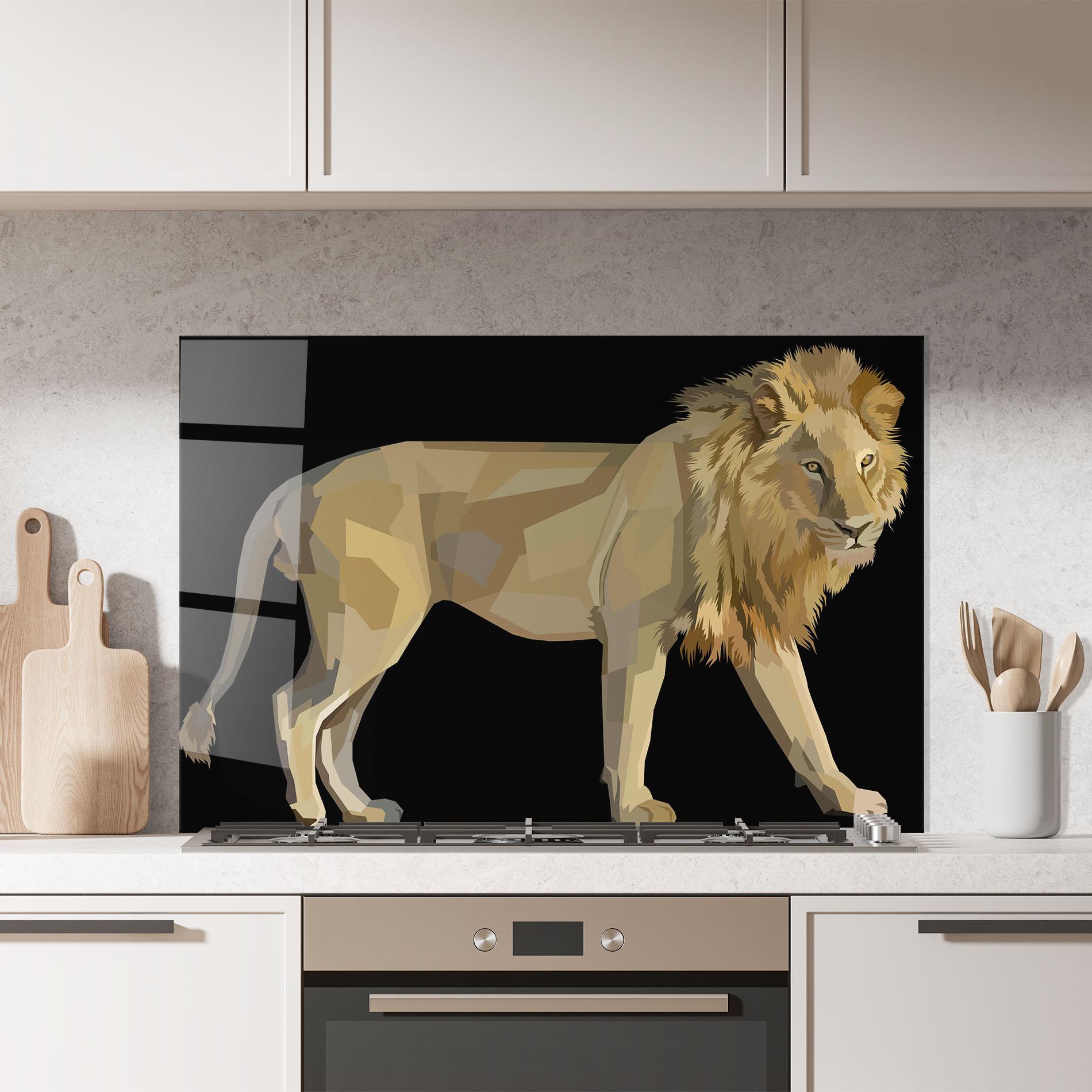Panou Sticla Bucatarie Lion Art On Black mockup 7