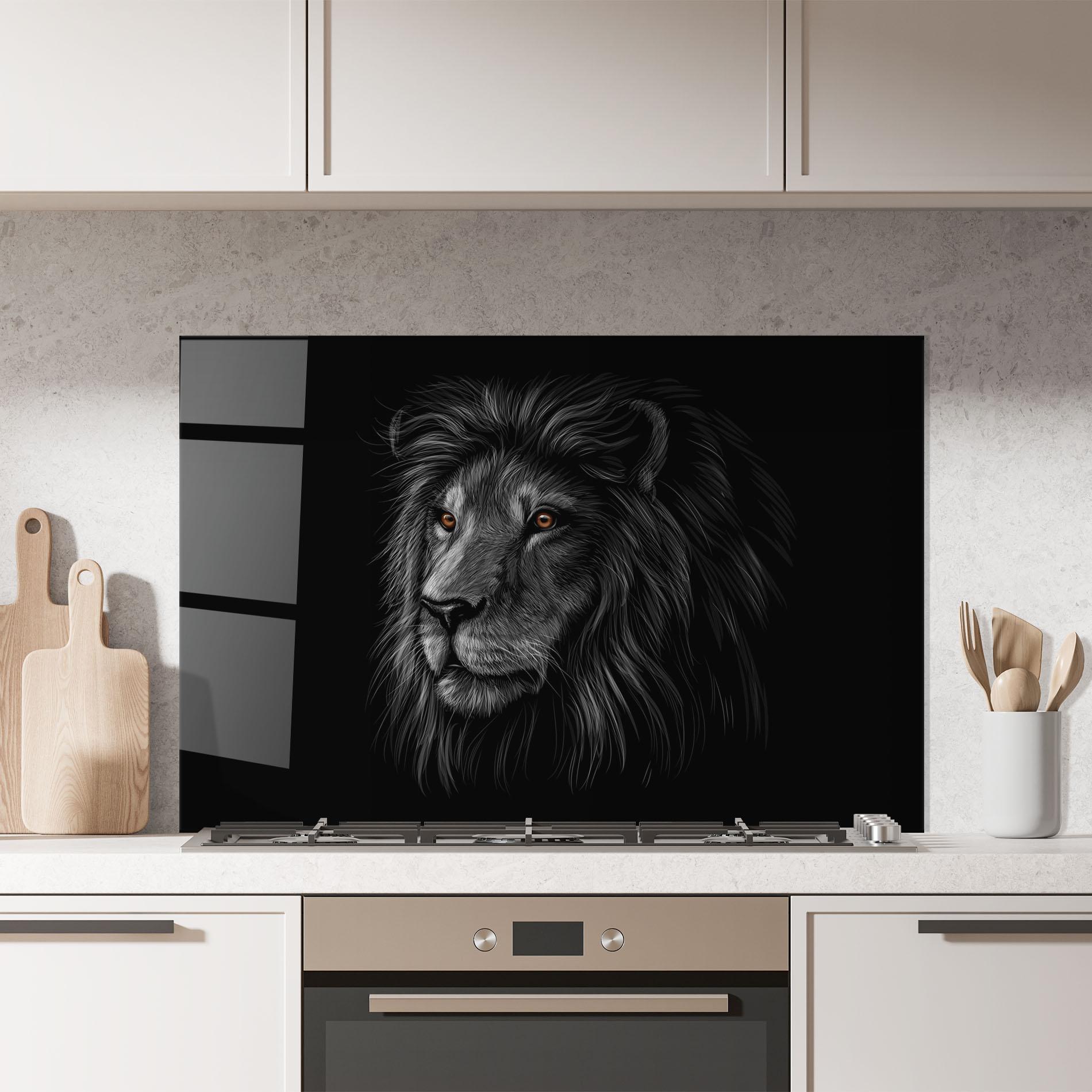 Panou Sticla Bucatarie Lion In Shadow mockup 7