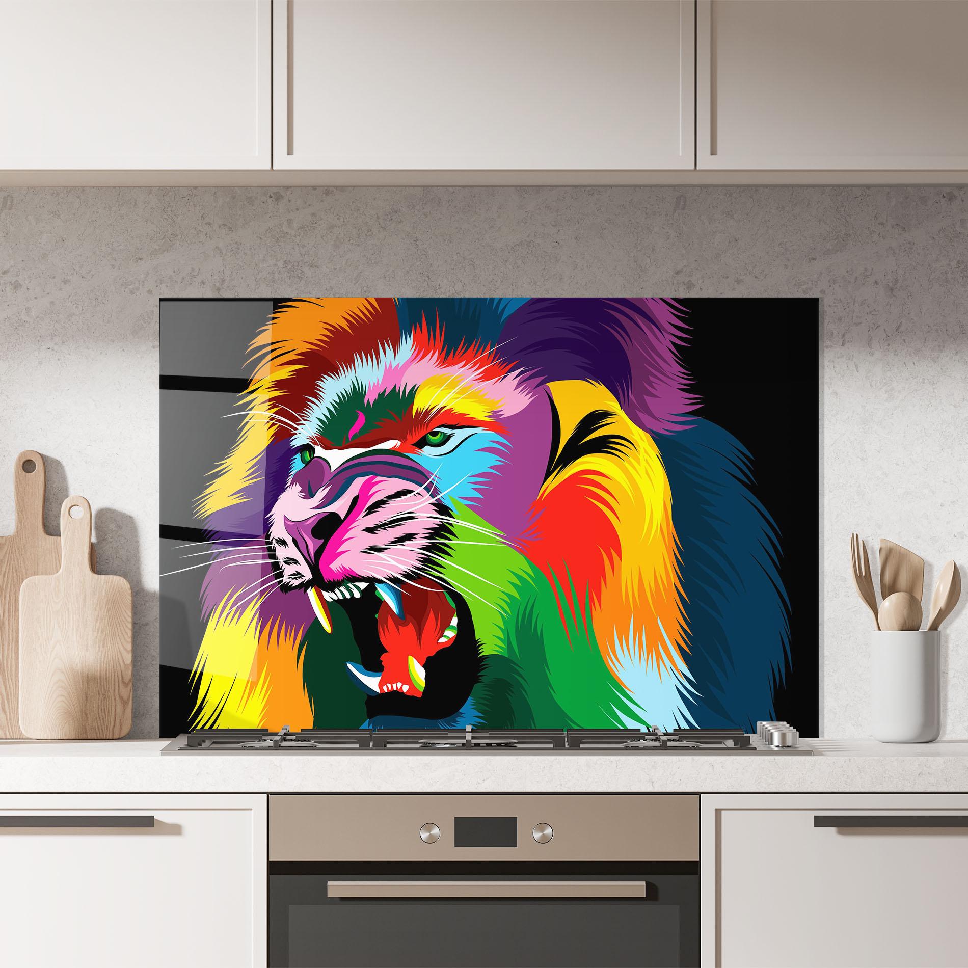 Panou Sticla Bucatarie Lion Vibrant Color mockup 7