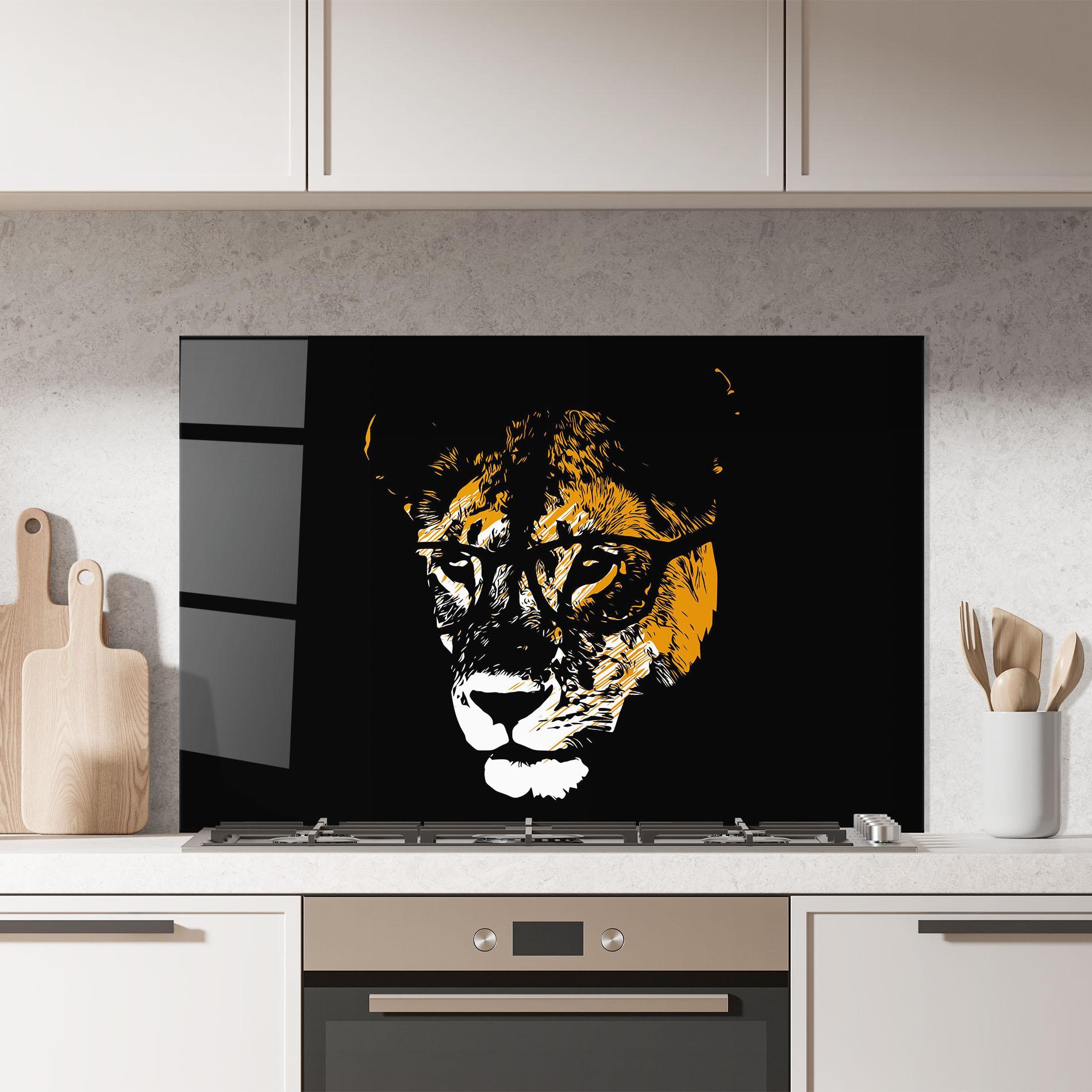 Panou Sticla Bucatarie Lion With Glasses mockup 7