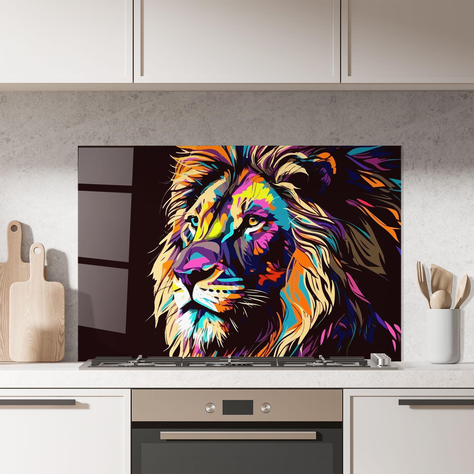 Panou Sticla Bucatarie Purple Orange Lion mockup 7