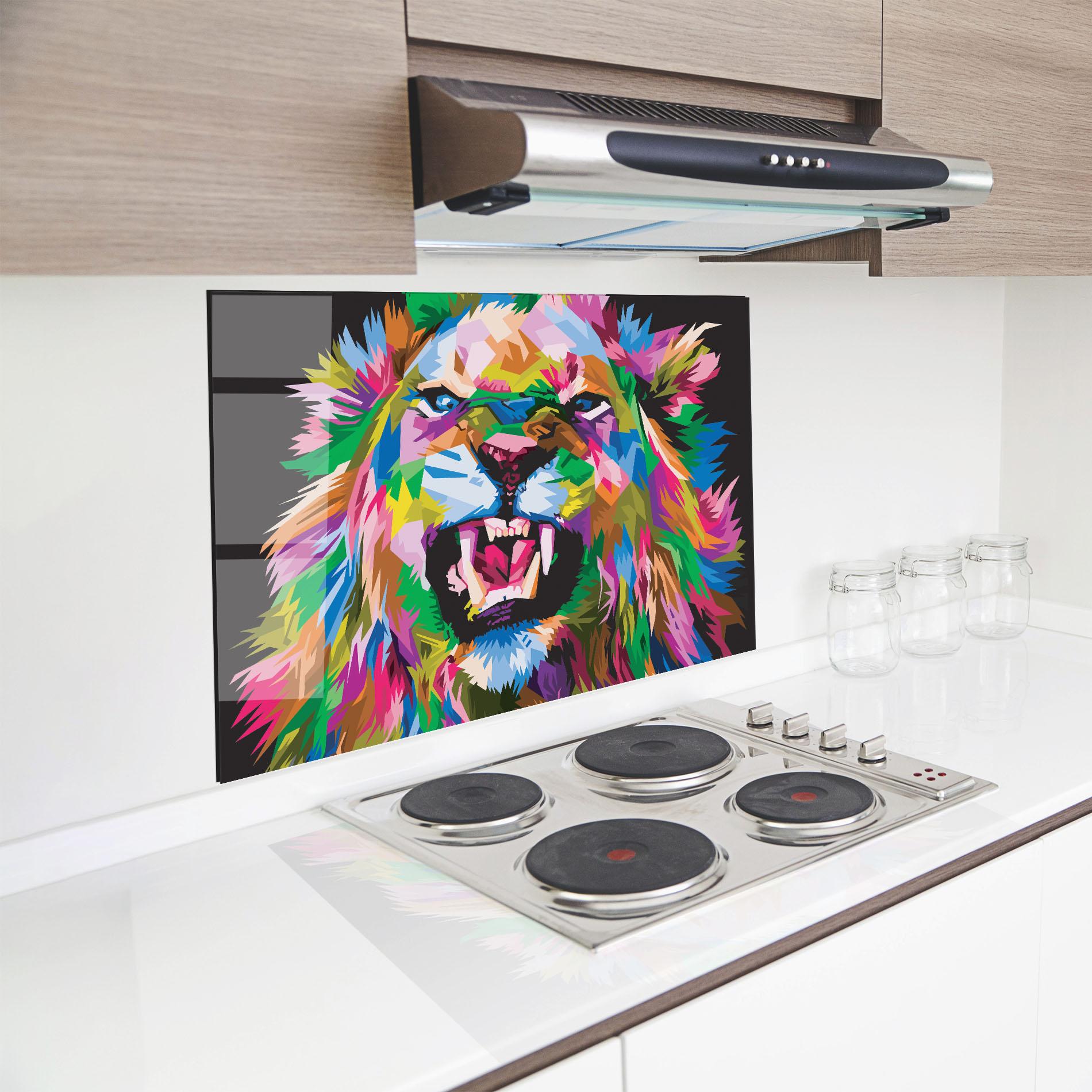 Panou Sticla Bucatarie Angry Lion Eyes mockup 8