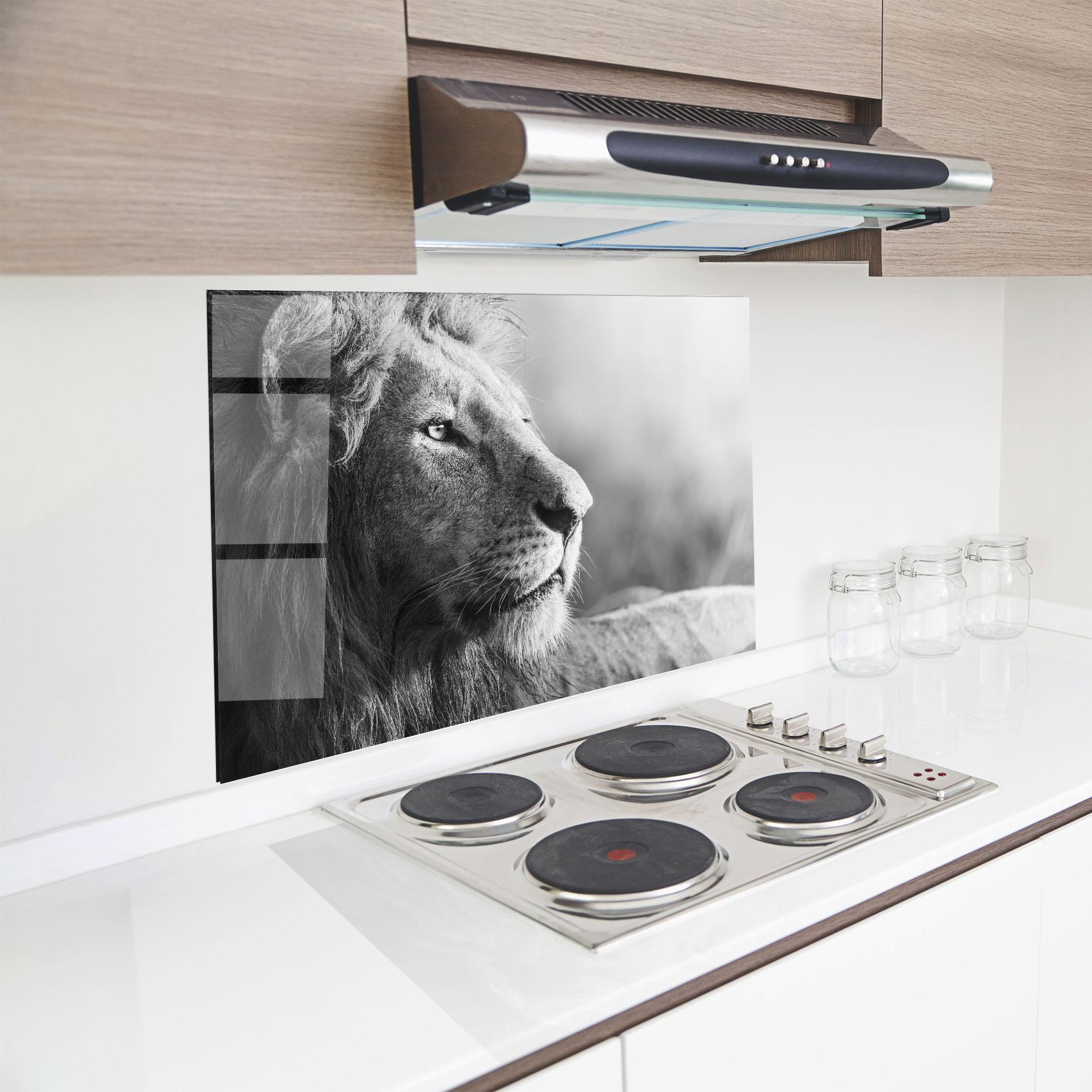 Panou Sticla Bucatarie Grey Lion Head mockup 8