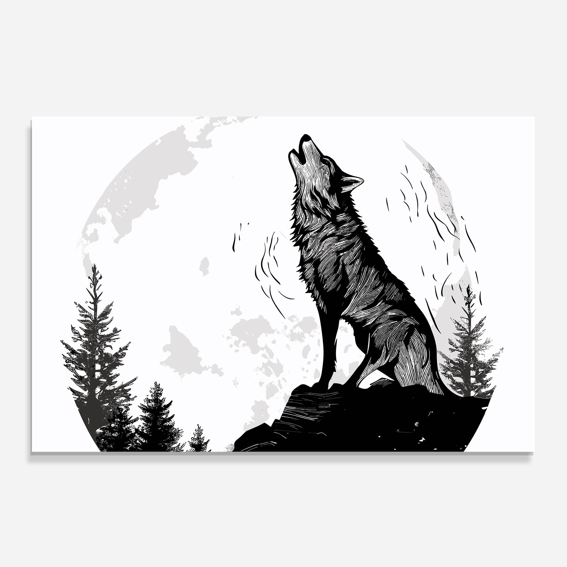 Panou Sticla Bucatarie Grey Moon Wolf mockup 0