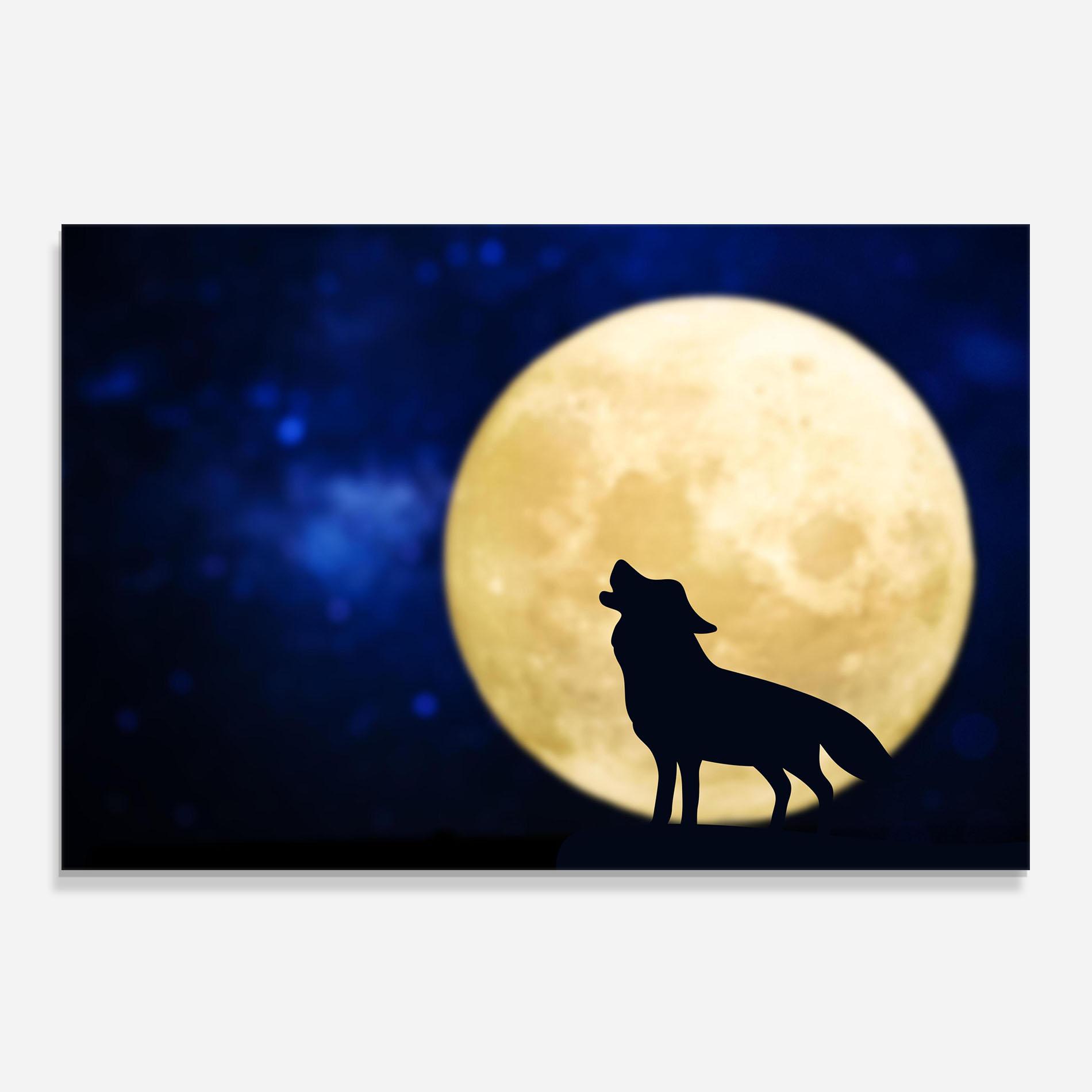 Panou Sticla Bucatarie Howling Wolf Silhouette mockup 0