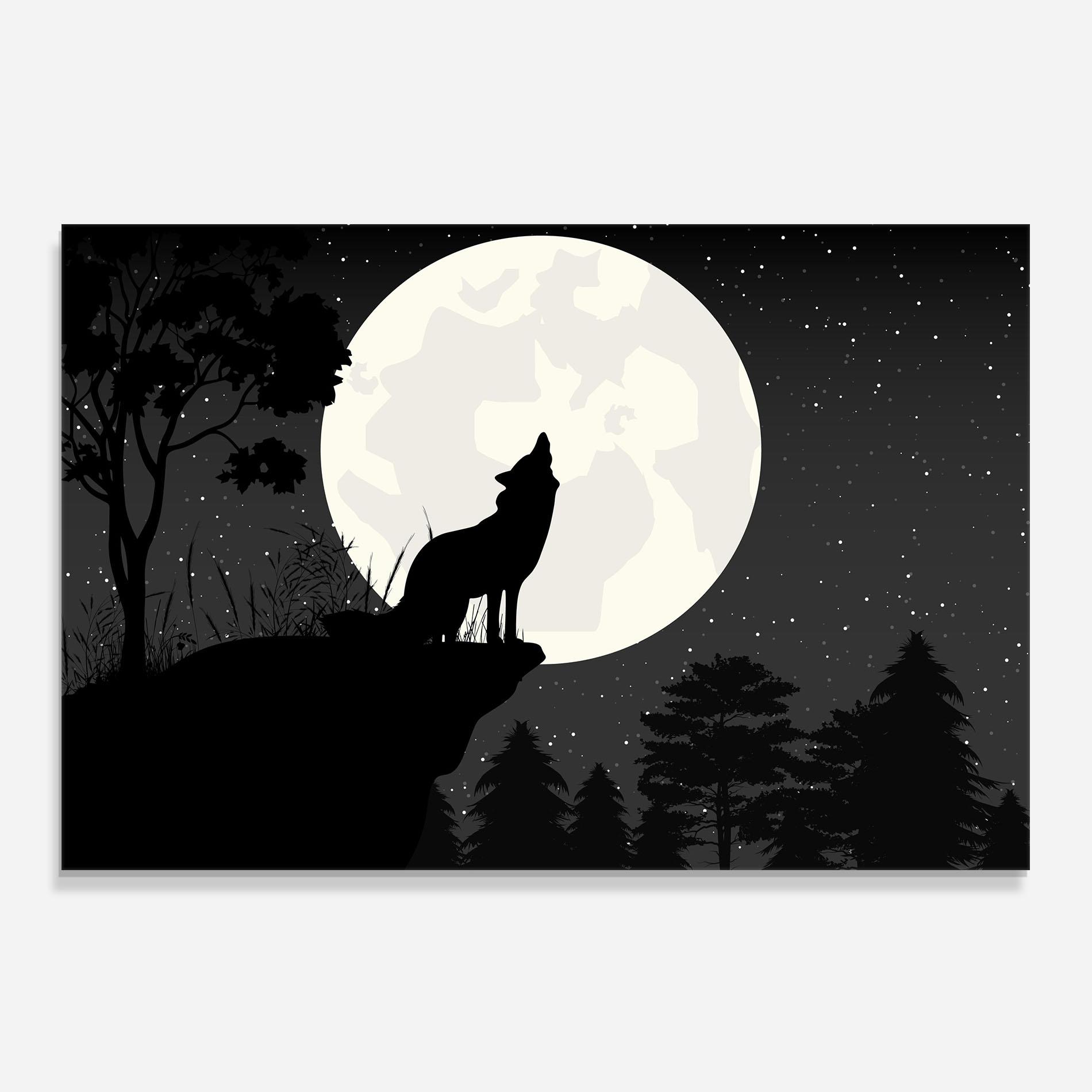Panou Sticla Bucatarie Moon Wolf Silhouette mockup 0