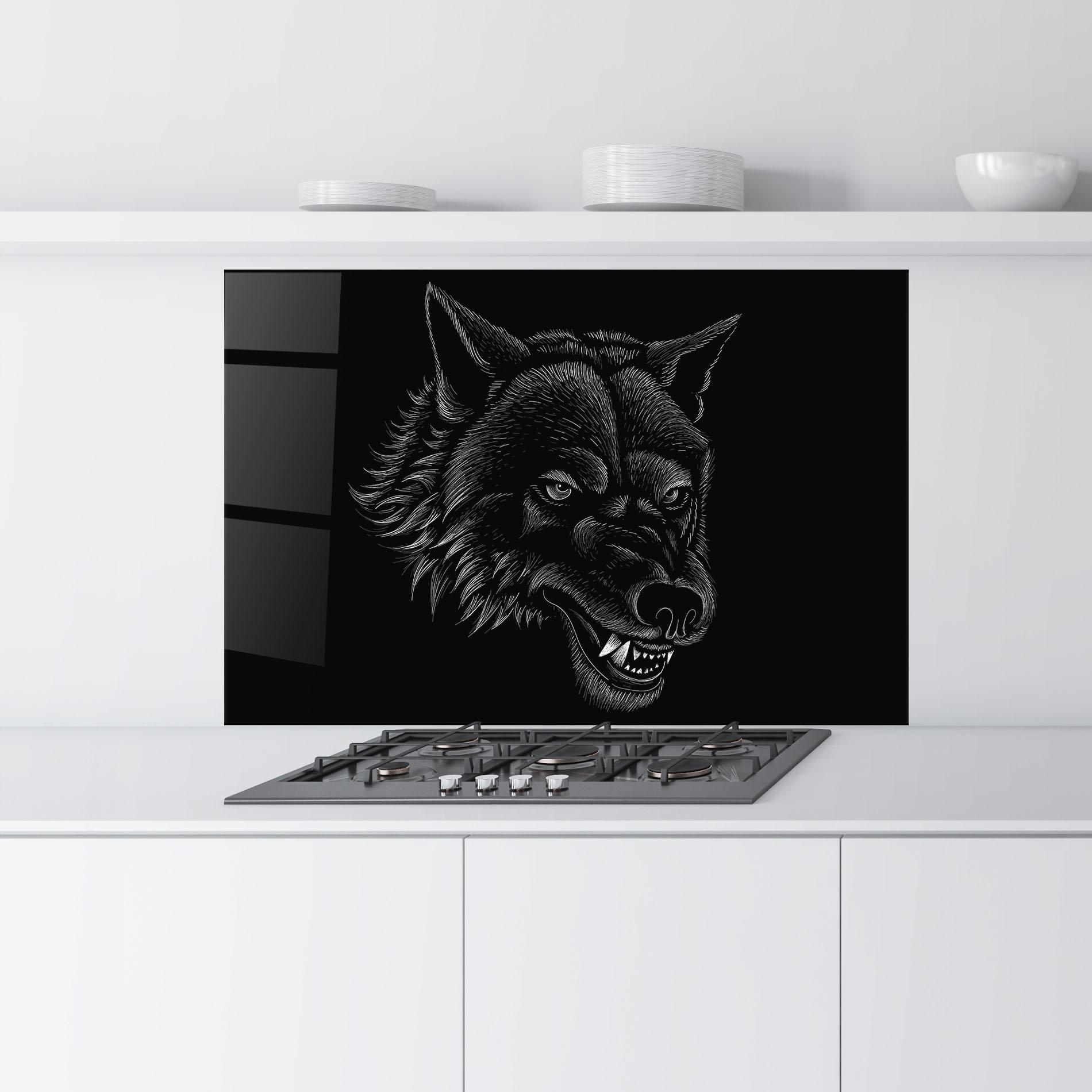 Panou Sticla Bucatarie Angry Wolf Face mockup 9