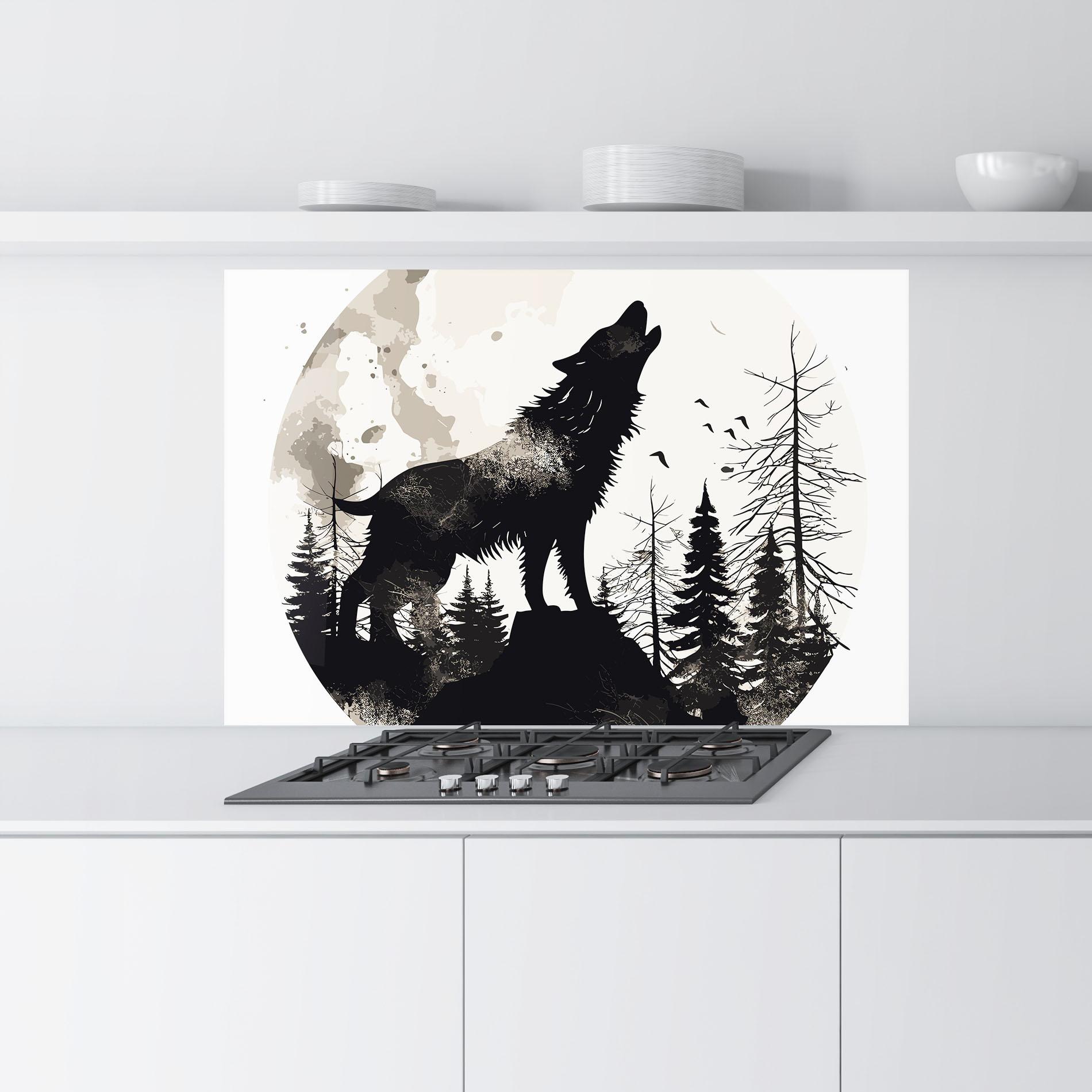 Panou Sticla Bucatarie Black On Cream Wolf mockup 9