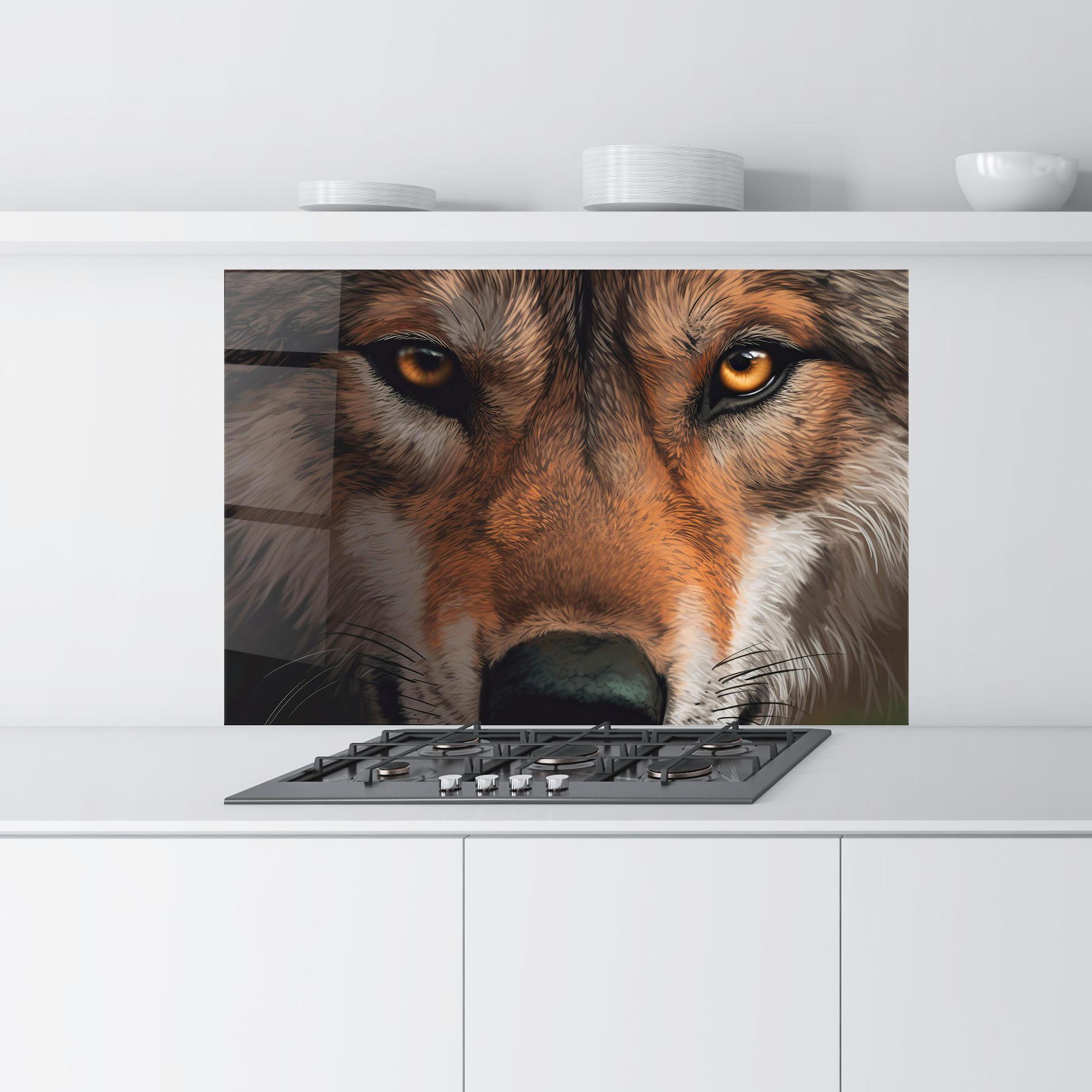 Panou Sticla Bucatarie Close Up Wolf Eyes mockup 9