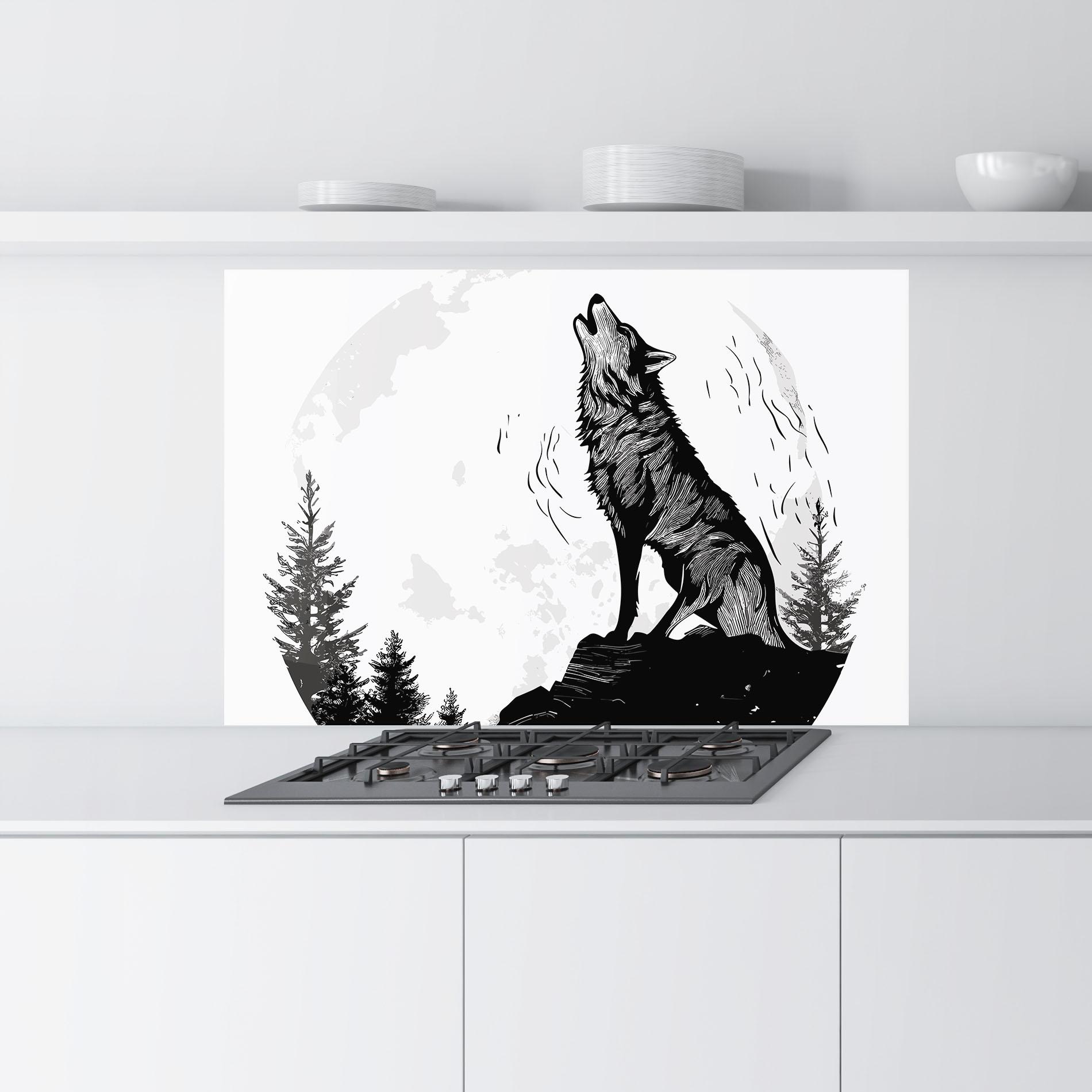 Panou Sticla Bucatarie Grey Moon Wolf mockup 9