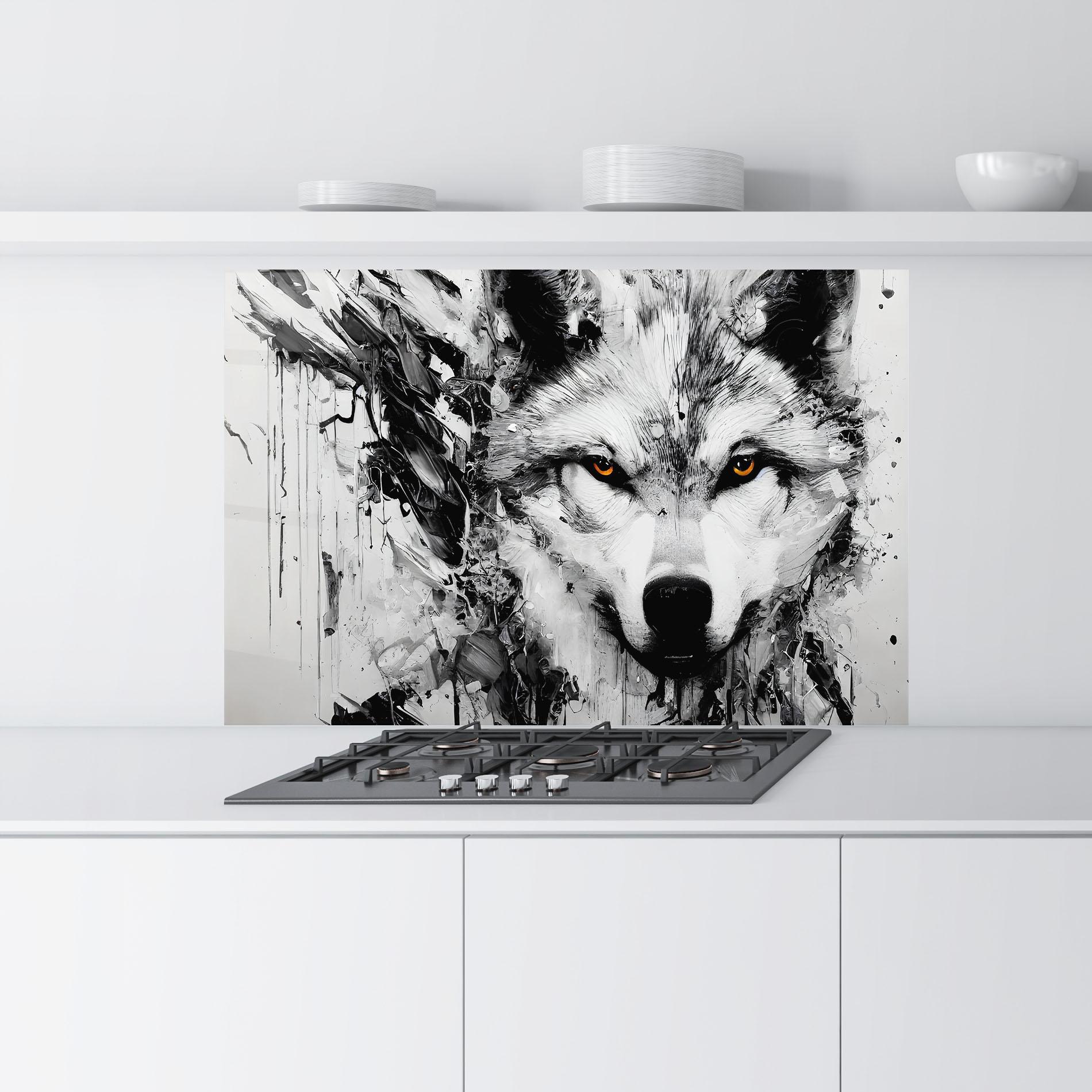 Panou Sticla Bucatarie Grey Wolf Portrait mockup 9