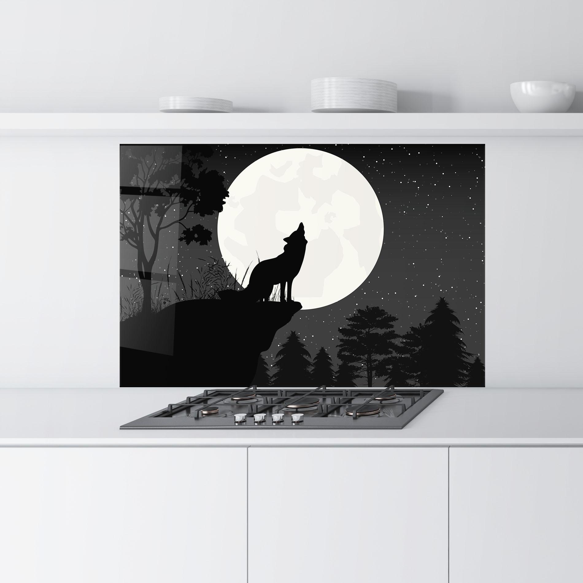 Panou Sticla Bucatarie Moon Wolf Silhouette mockup 9