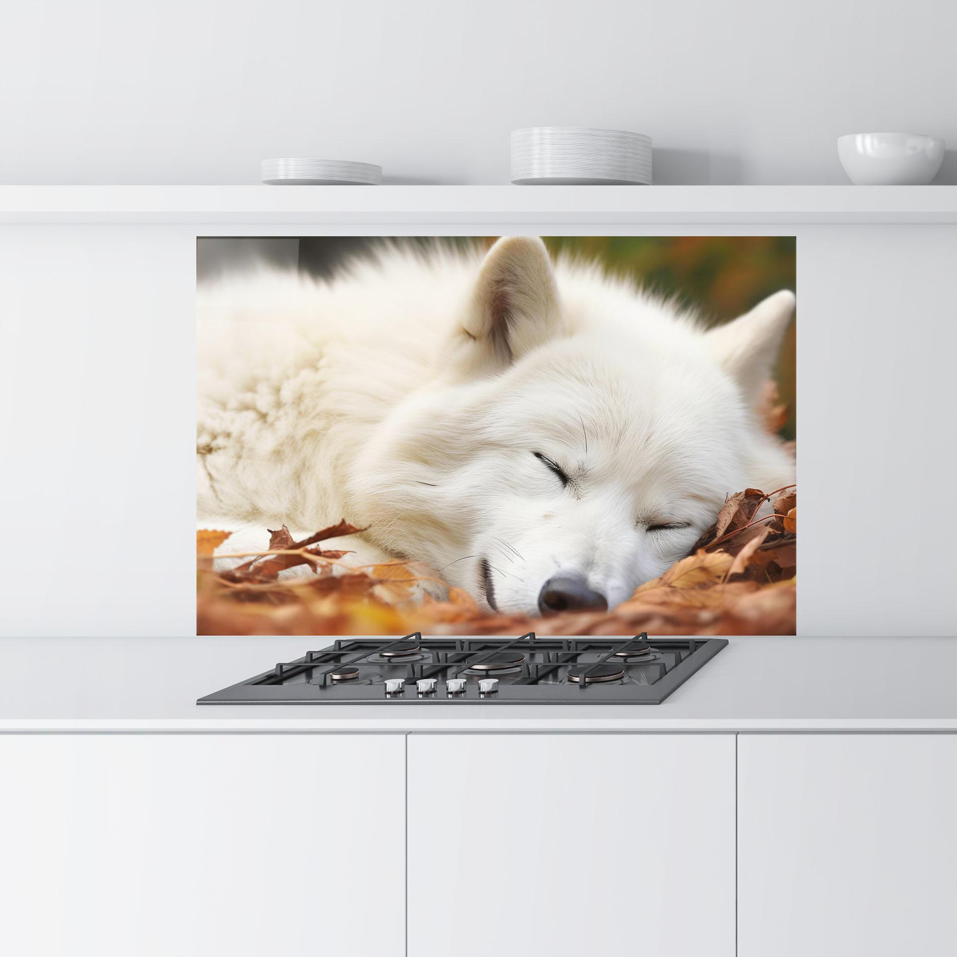 Panou Sticla Bucatarie White Wolf Sleeping mockup 9