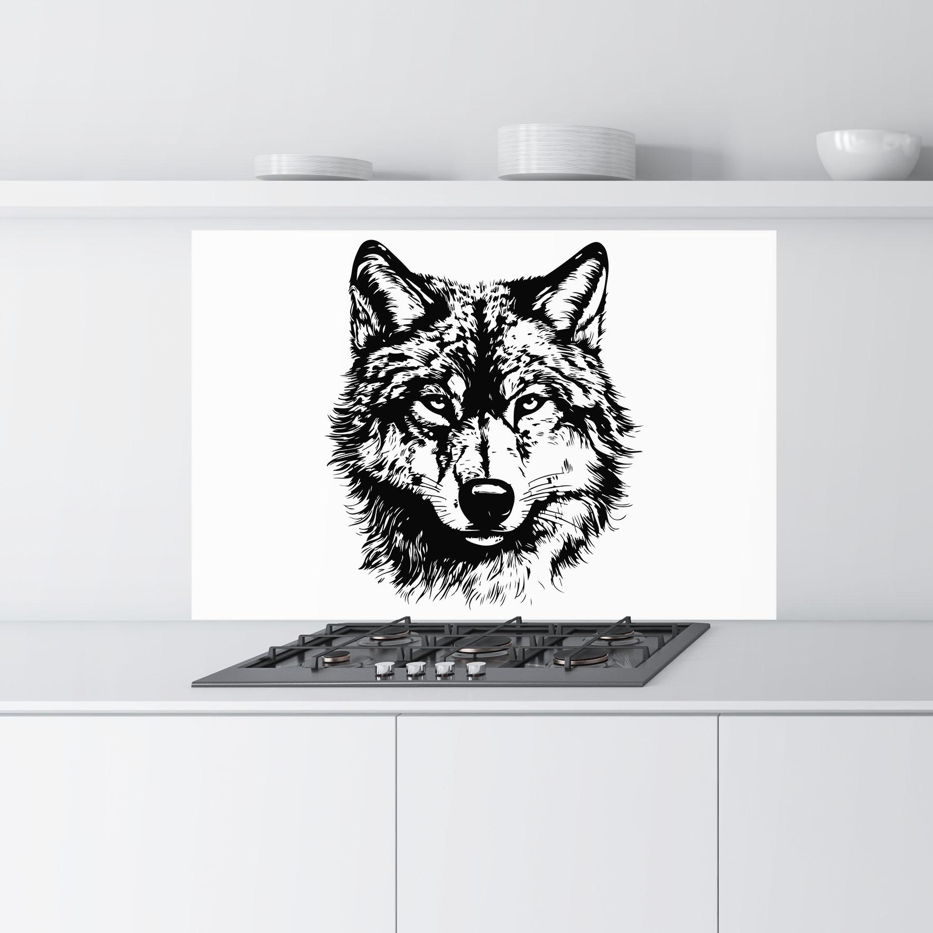 Panou Sticla Bucatarie Wolf Head Shilouette mockup 9