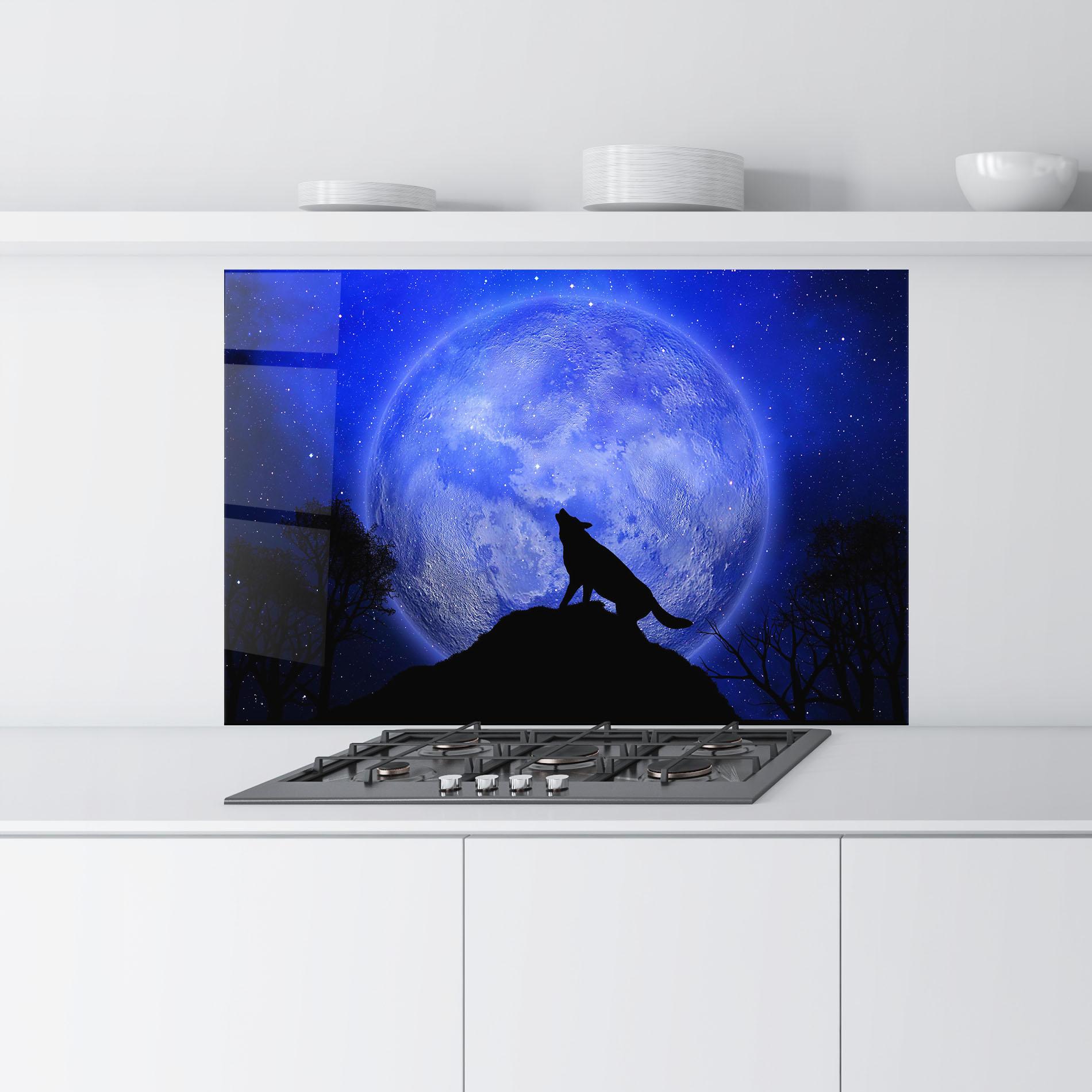 Panou Sticla Bucatarie Wolf Howling mockup 9