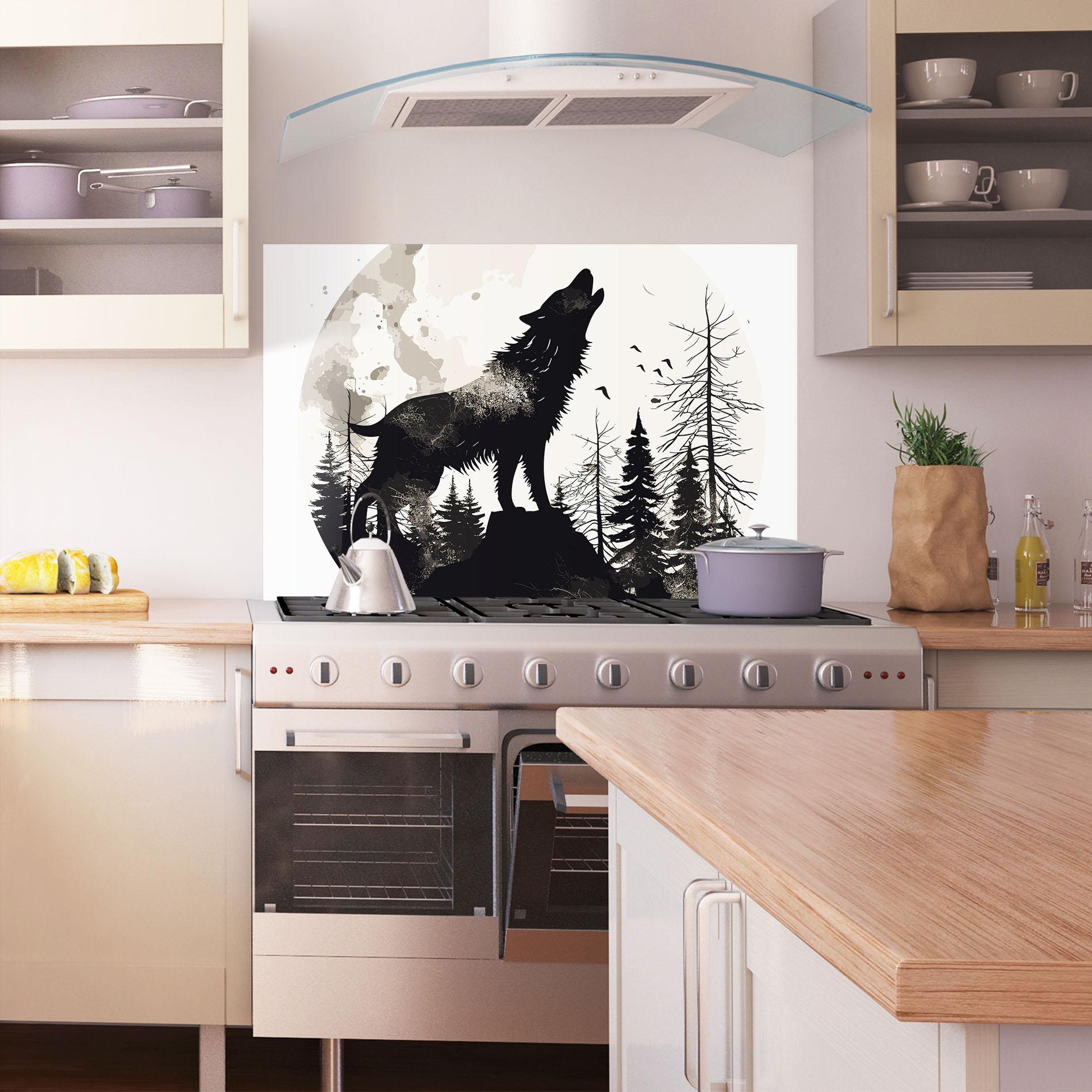 Panou Sticla Bucatarie Black On Cream Wolf mockup 1