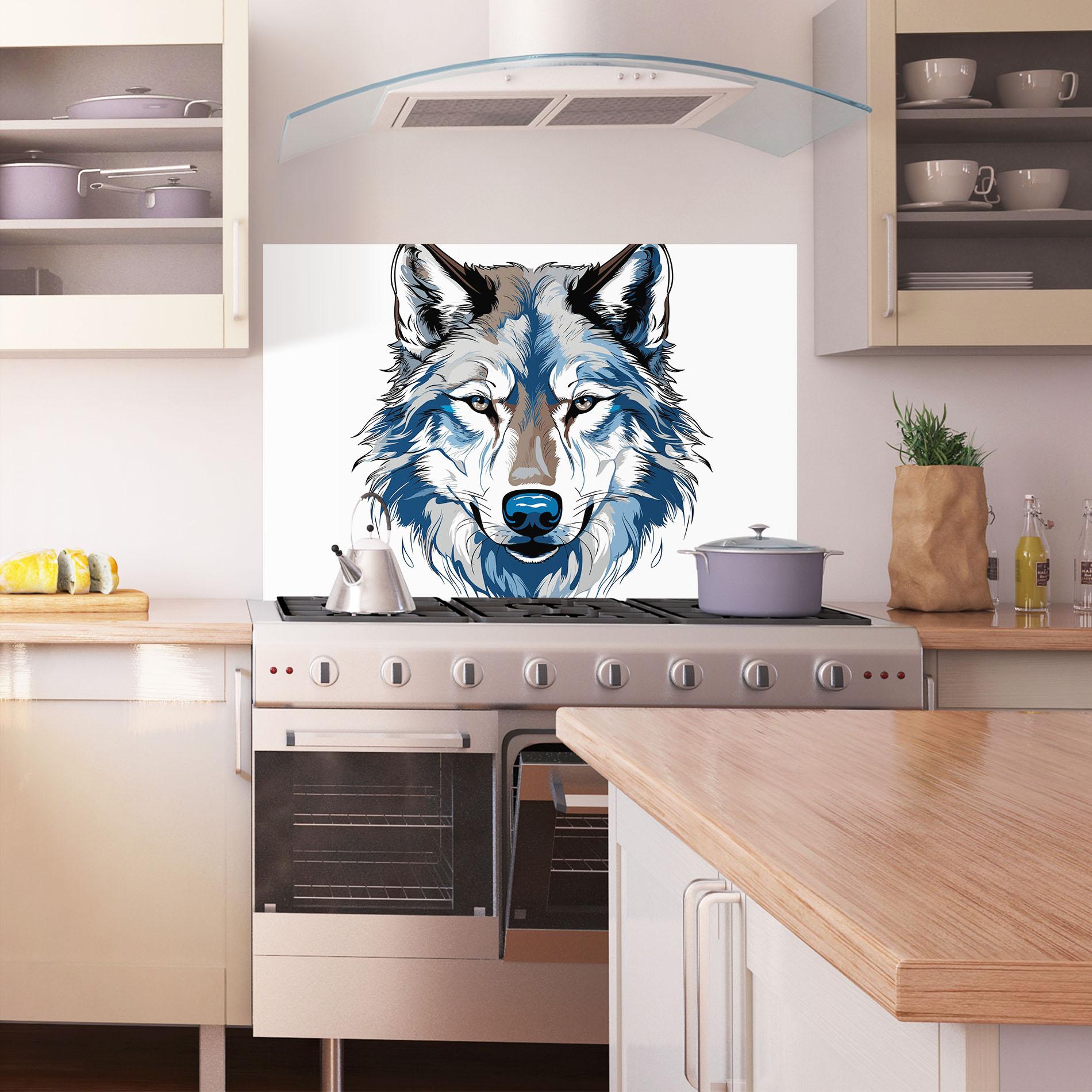 Panou Sticla Bucatarie Blue Wolf Head mockup 1