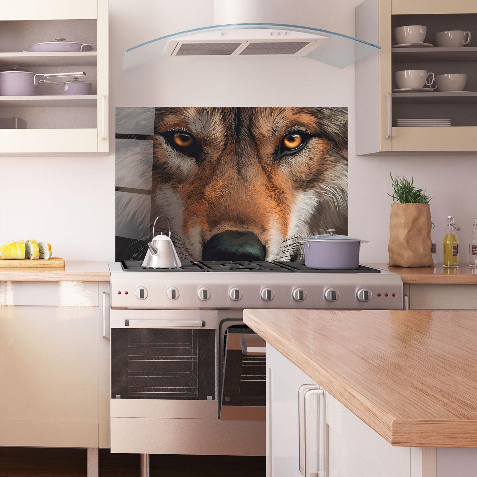 Panou Sticla Bucatarie Close Up Wolf Eyes mockup 1